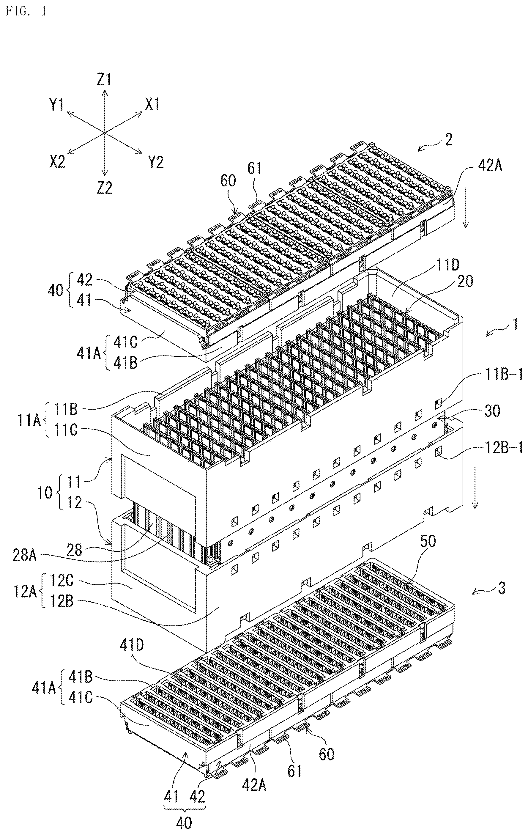 Patent US12308544 Figure 1 – Electrical connector and electrical connector with circuit board
