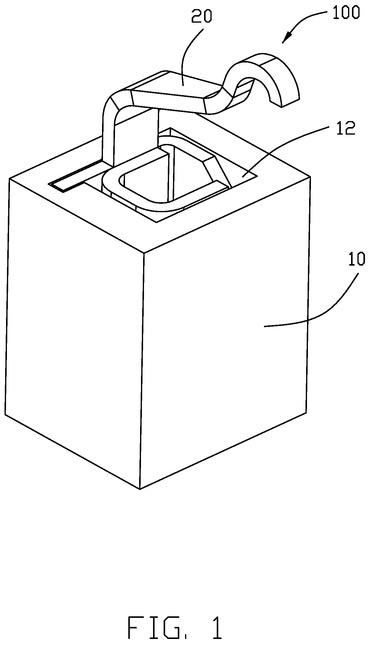 Patent US12308551 — Electrical connector having an angled part and a U-shaped plate together defining a tubular structure — Figure 1