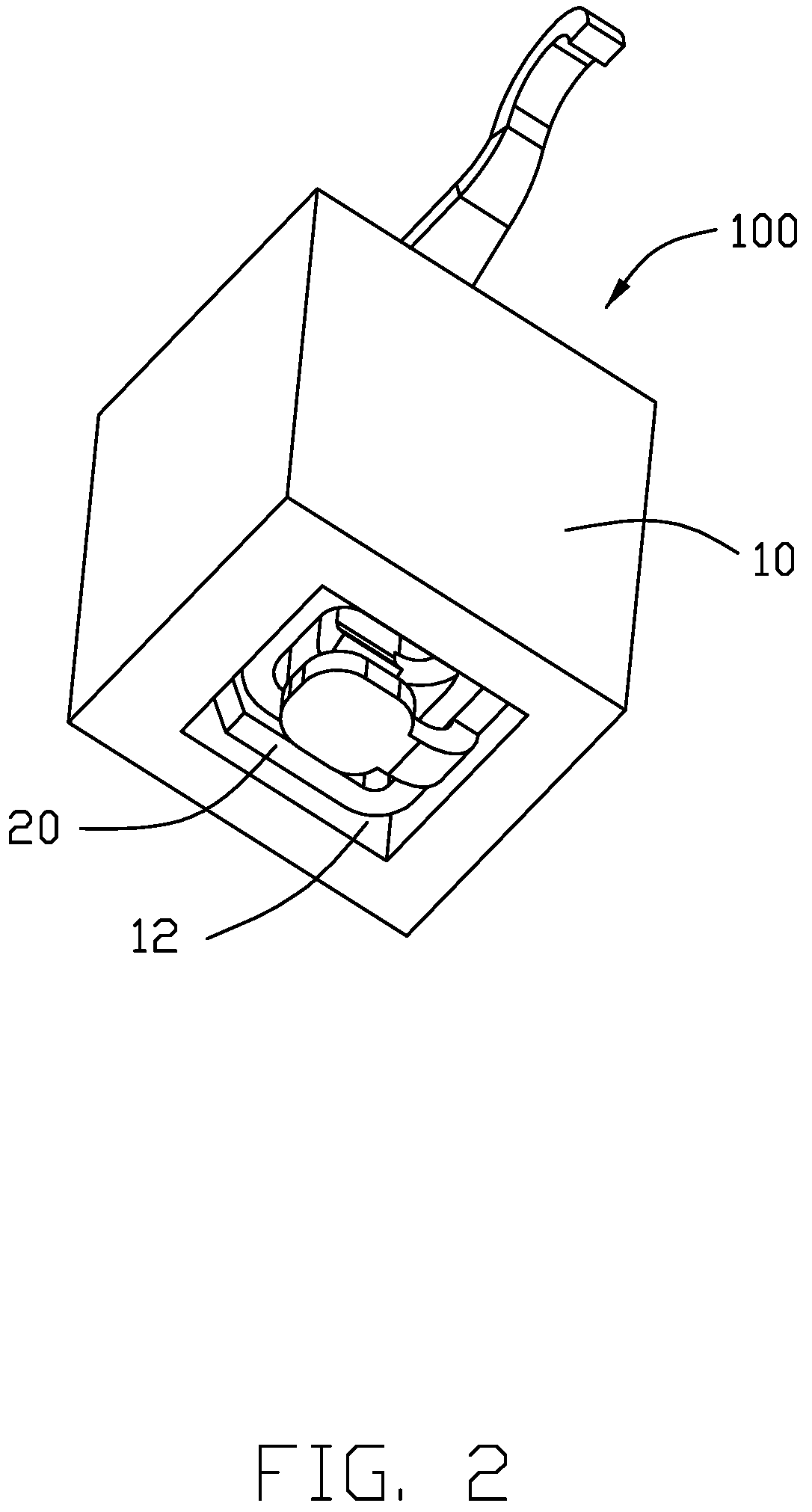 Patent US12308551 Figure 2 – Electrical connector having an angled part and a U-shaped plate together defining a tubular structure