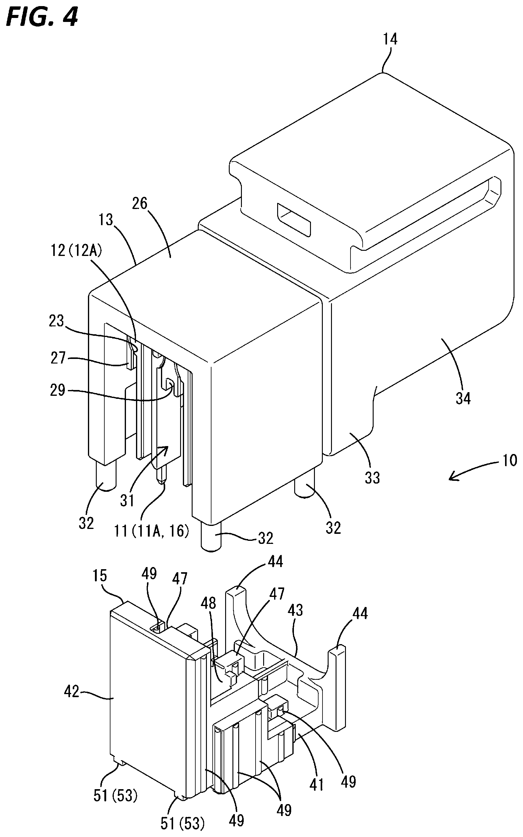 Patent US12308555 Figure 4 – Connector including inner conductor, outer conductor, and housing holding the outer conductor