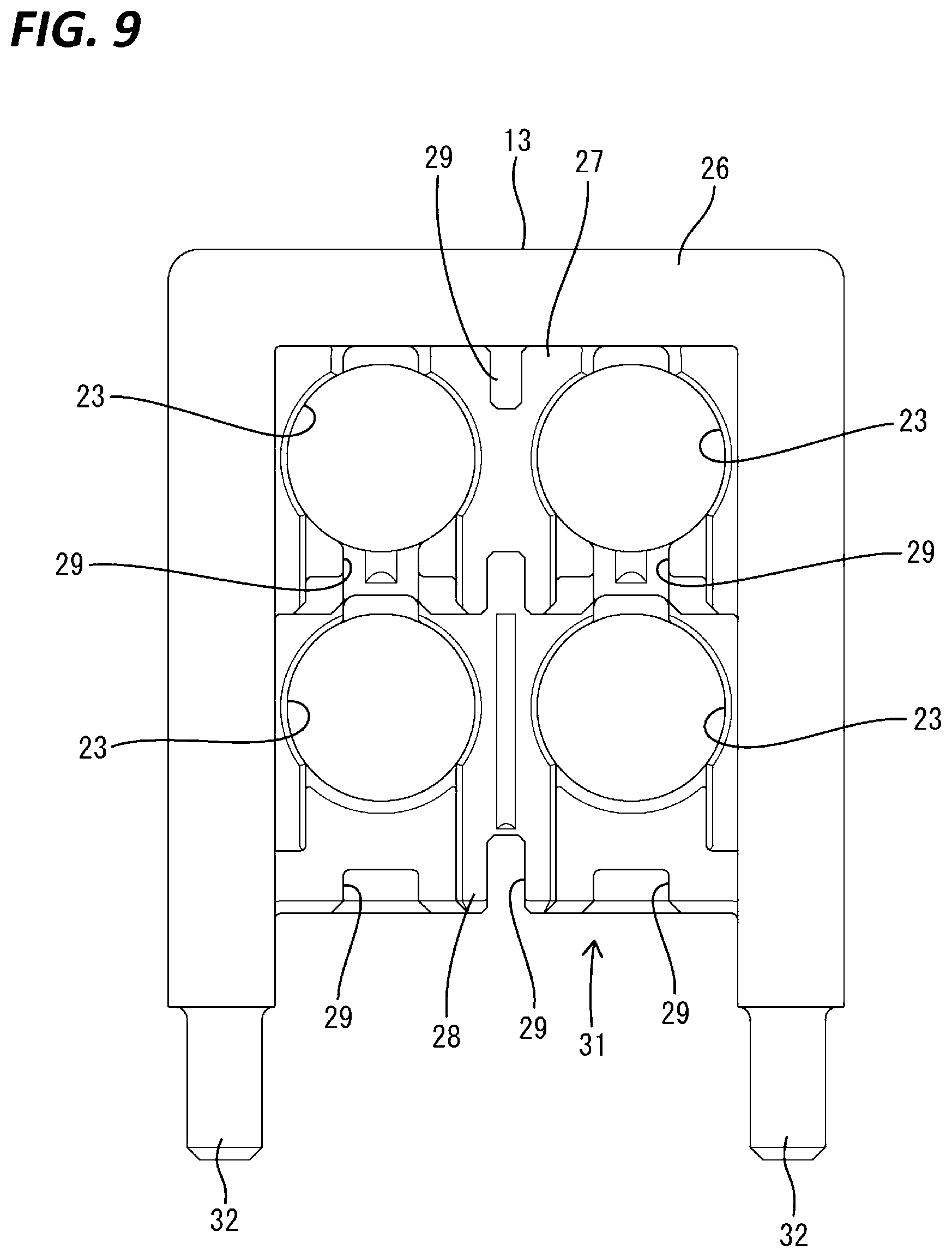 Patent US12308555 Figure 9 – Connector including inner conductor, outer conductor, and housing holding the outer conductor
