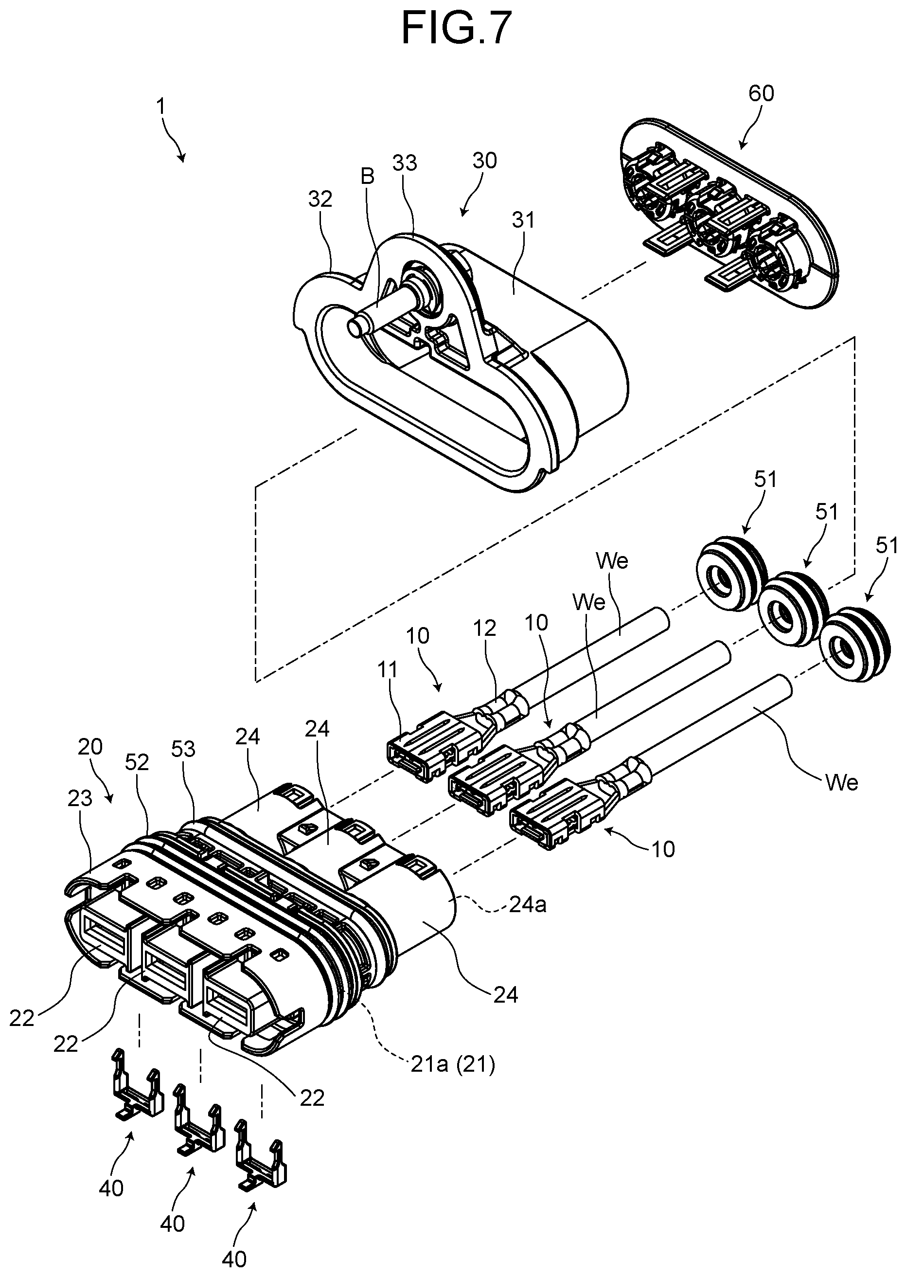 Patent US12308561 Figure 7 – Connector including abutted section forming pair with abutting section of mating fitting space to align center of connector with center of mating fitting space