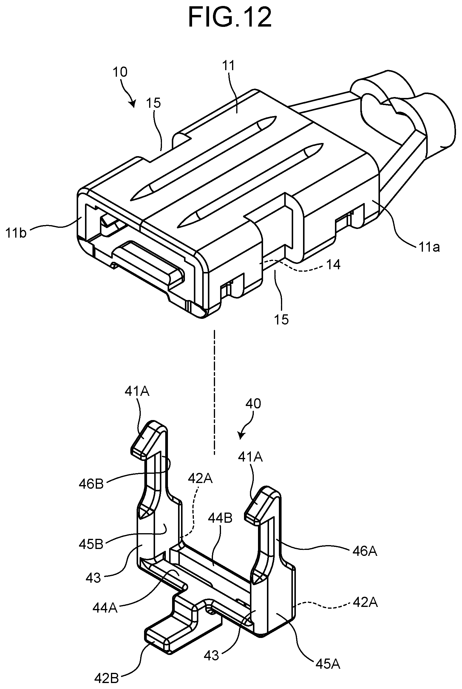 Patent US12308561 Figure 11 – Connector including abutted section forming pair with abutting section of mating fitting space to align center of connector with center of mating fitting space