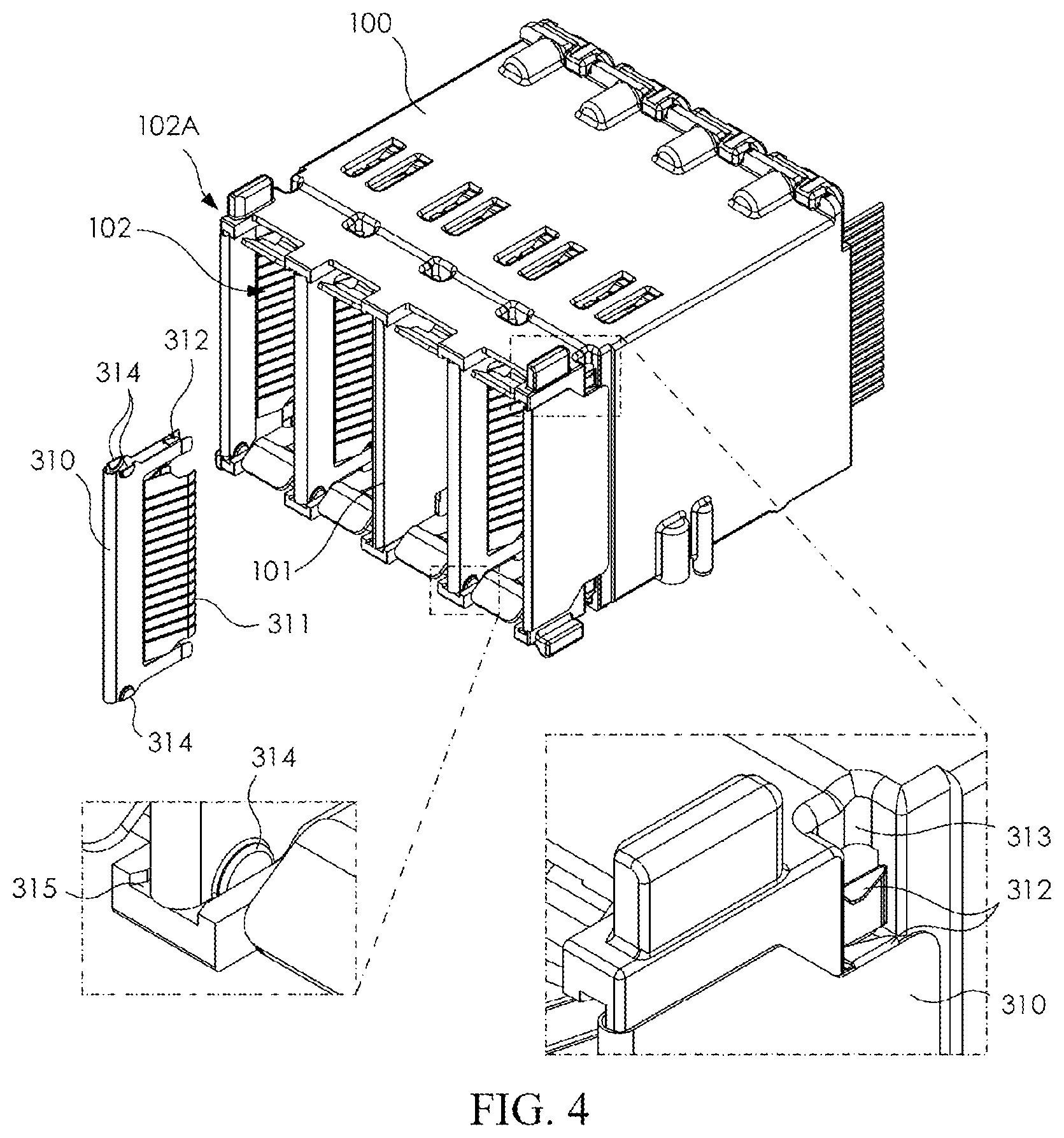 Patent US12308567 Figure 4 – Receptacle module and connector assembly