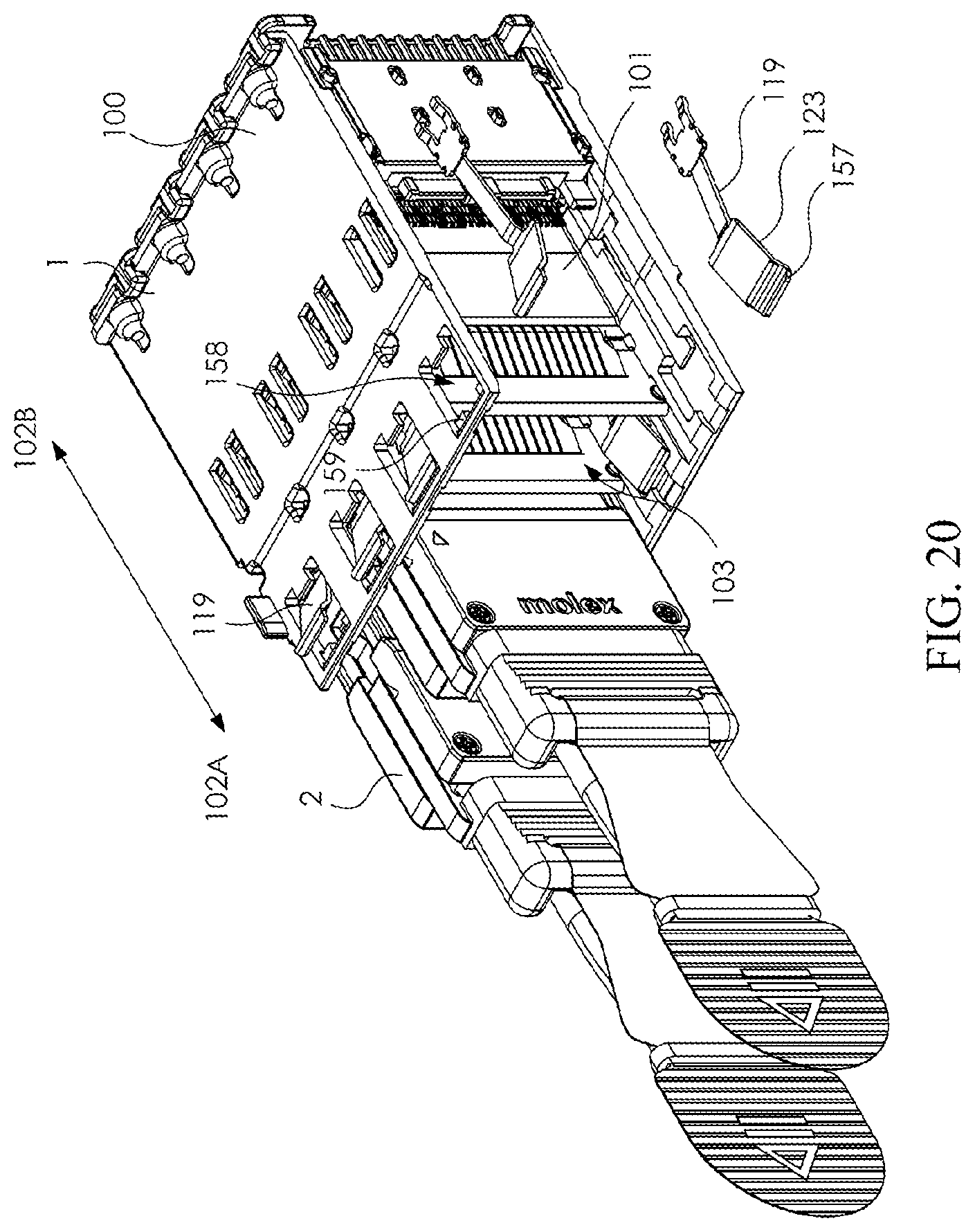 Patent US12308567 Figure 20 – Receptacle module and connector assembly