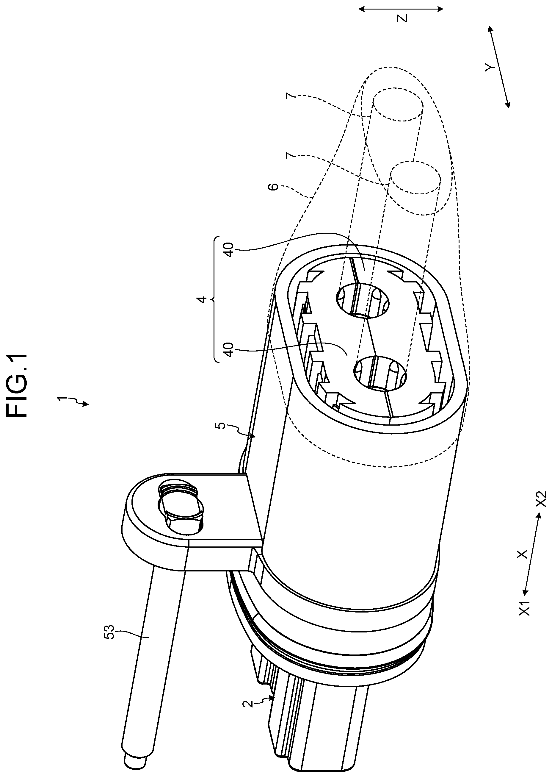 Patent US12308575 — Shield connector including inclined locking surface locking holder to shell — Figure 1