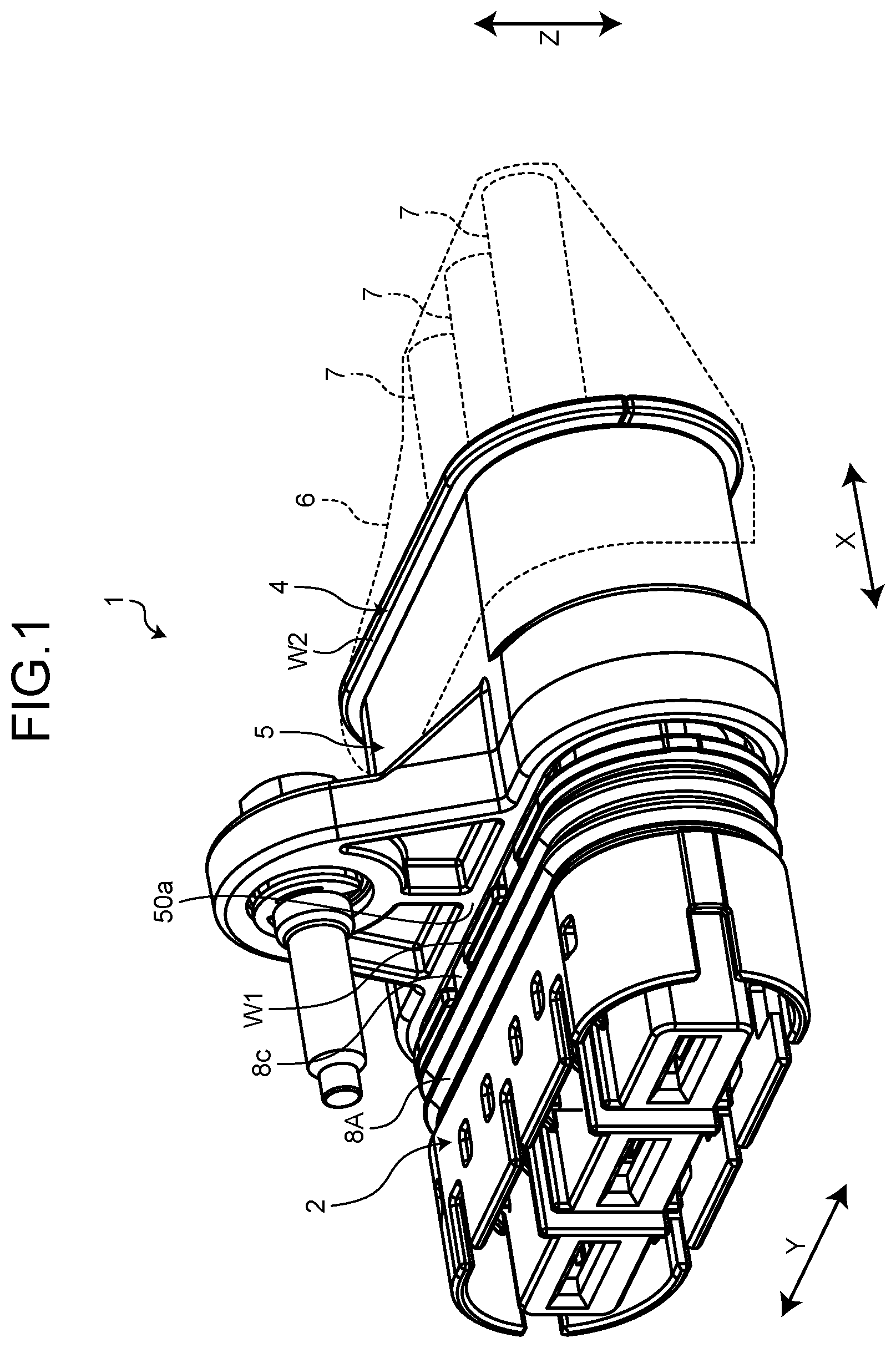 Patent US12308580 Figure 1 – Shield connector with improved stability between shell and braid