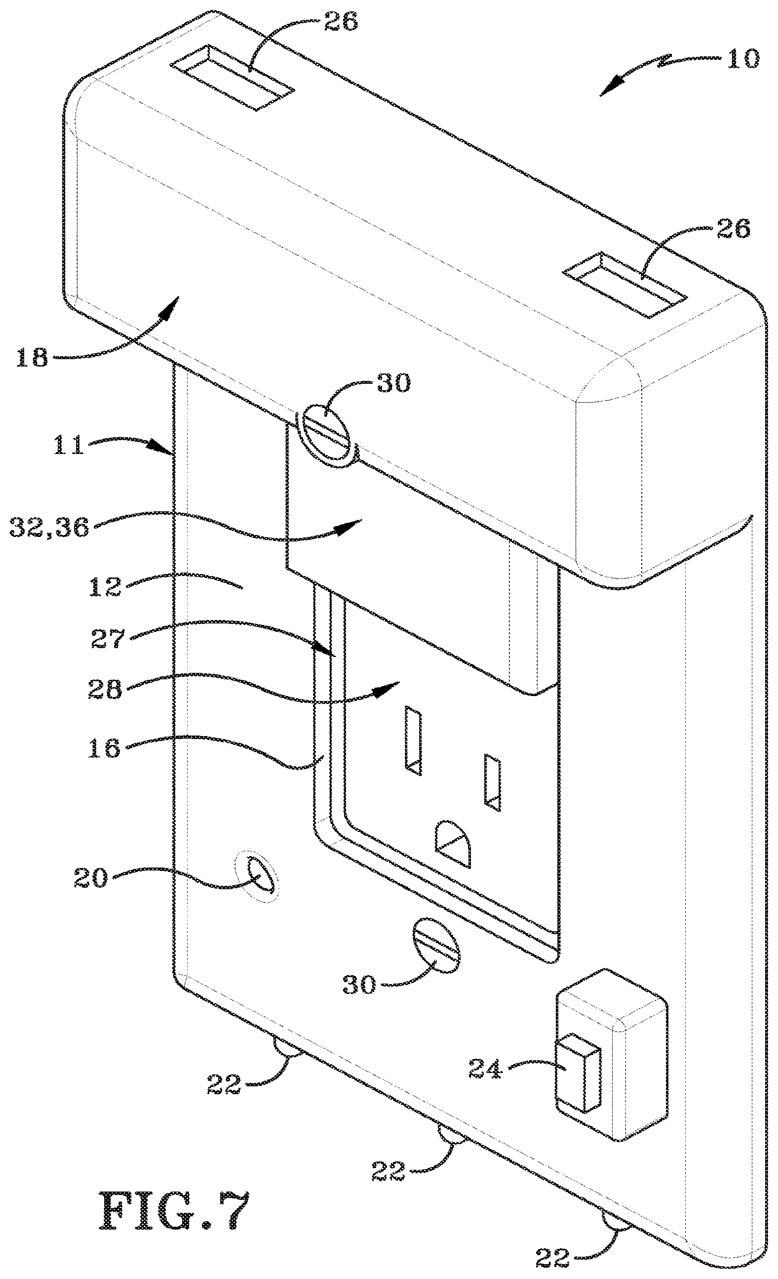 Patent US12308581 Figure 8 – Powered wall plate with plug prongs