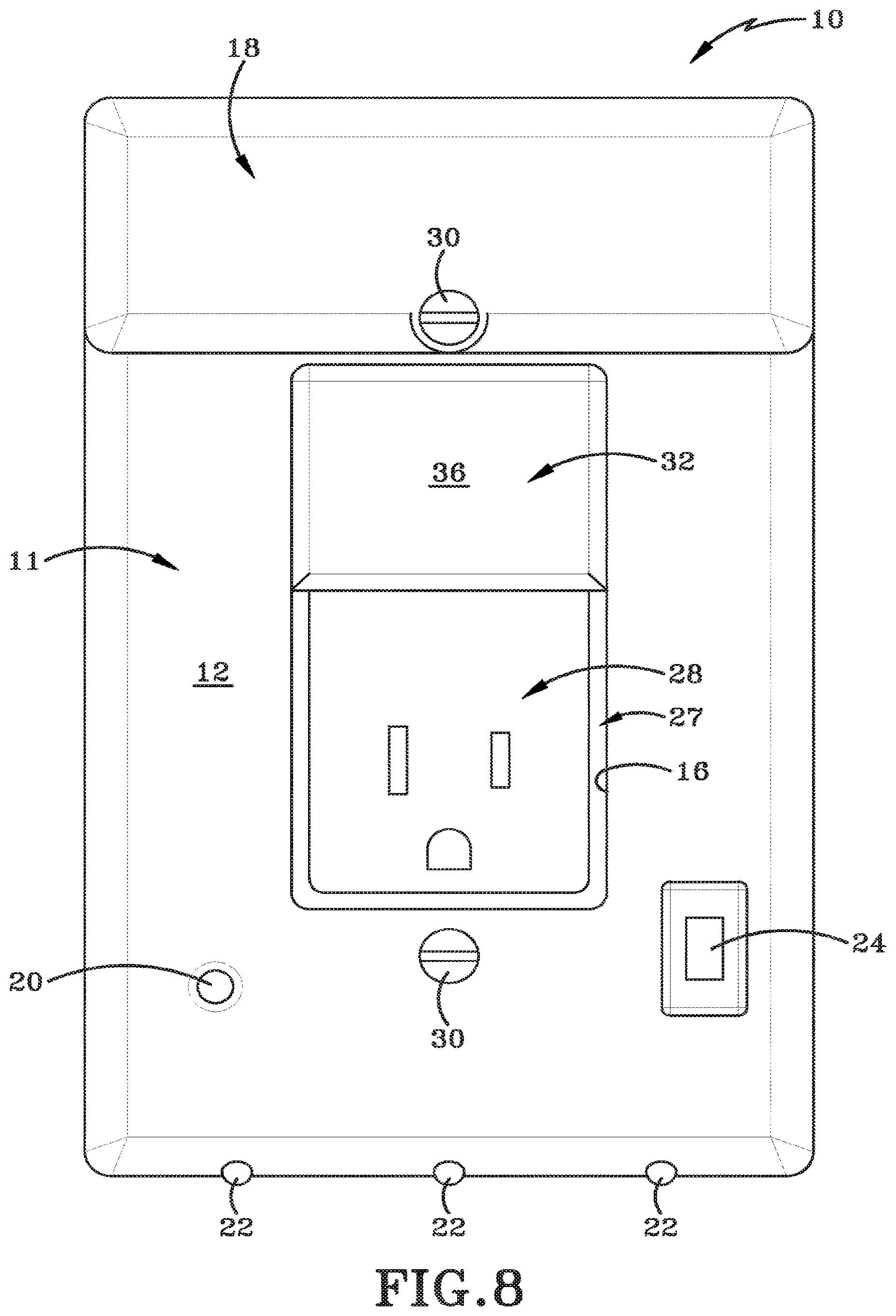 Patent US12308581 Figure 10 – Powered wall plate with plug prongs