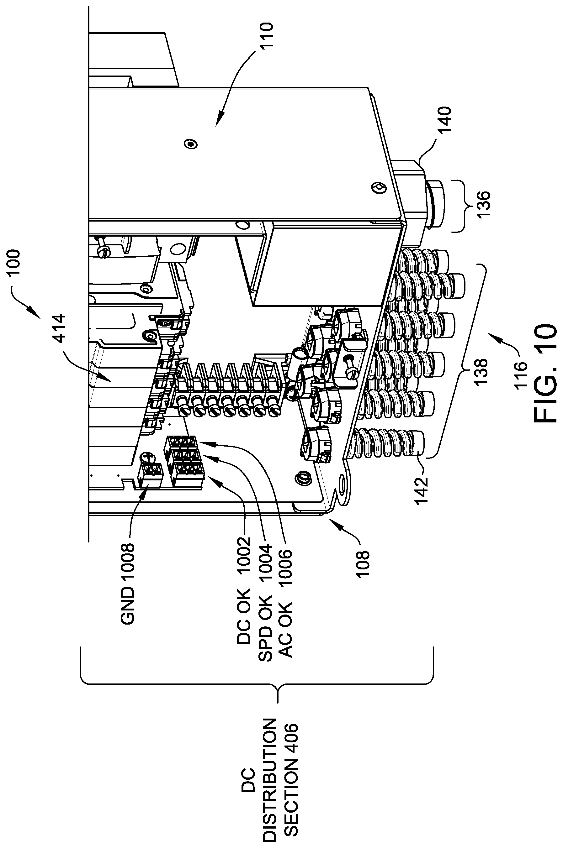 Patent US12308621 Figure 10 – Power distribution enclosure having a combined reconfigurable service entrance and a DC distribution section
