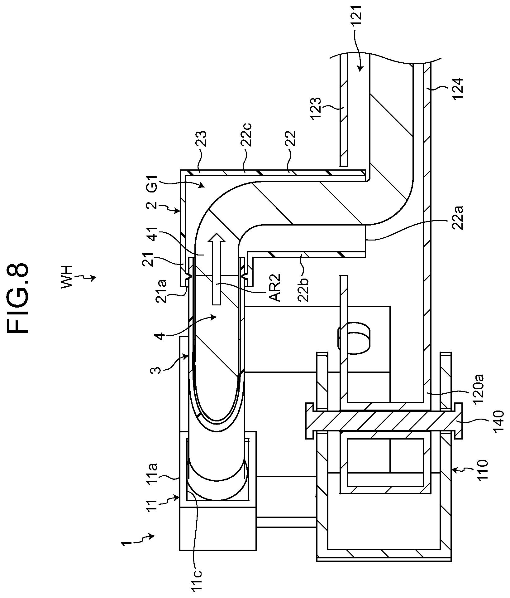 Patent US12308626 Figure 8 – Wire harness having improved followability to a rotational motion of a link mechanism