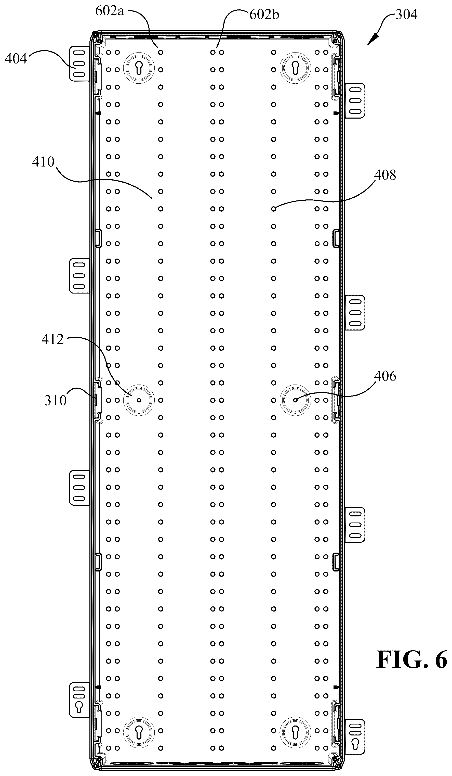 Patent US12308630 Figure 6 – Adjustable insert system for wall-mounted enclosures