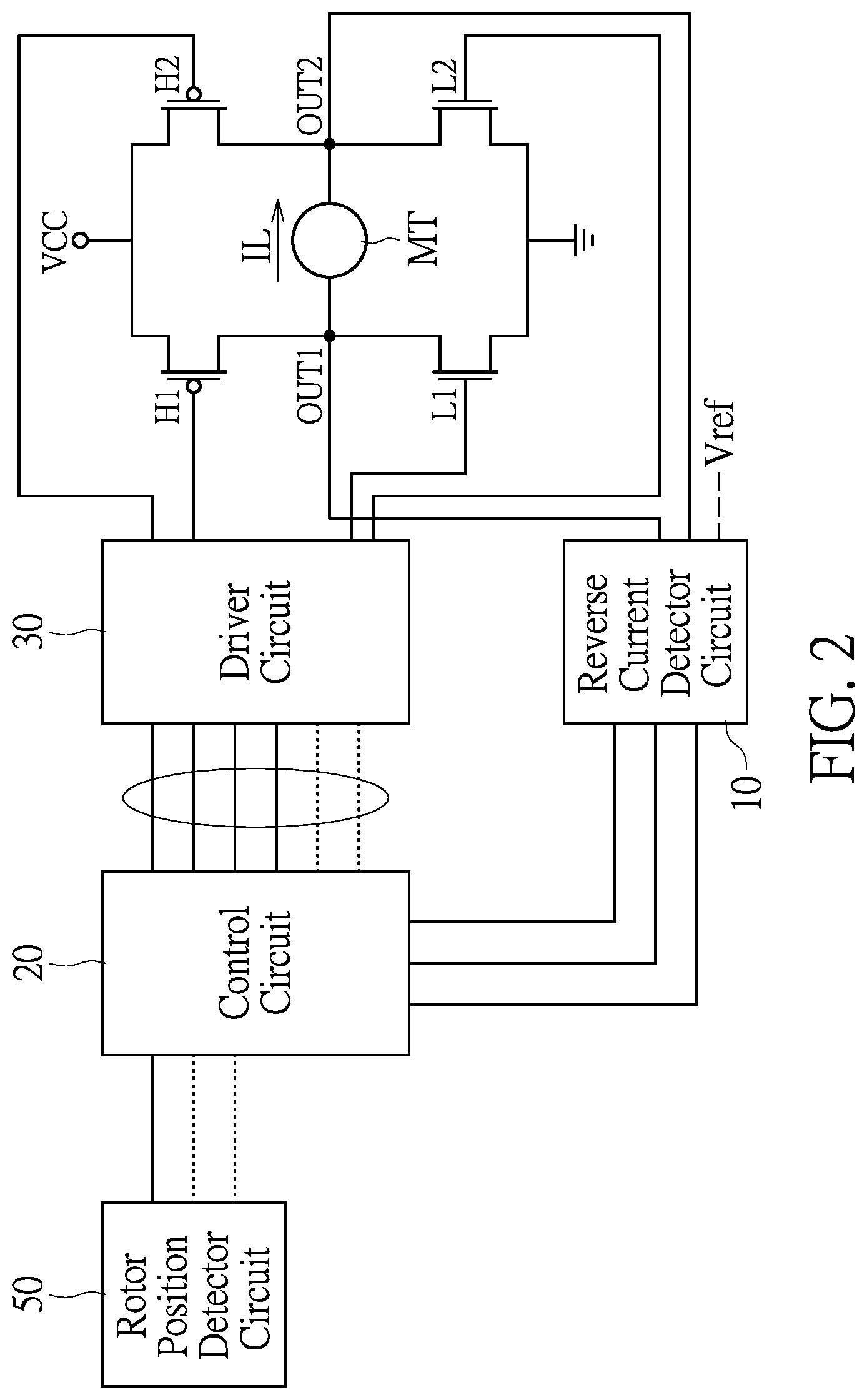Patent US12308634 Figure 2 – Motor driver circuit having reverse current detection mechanism