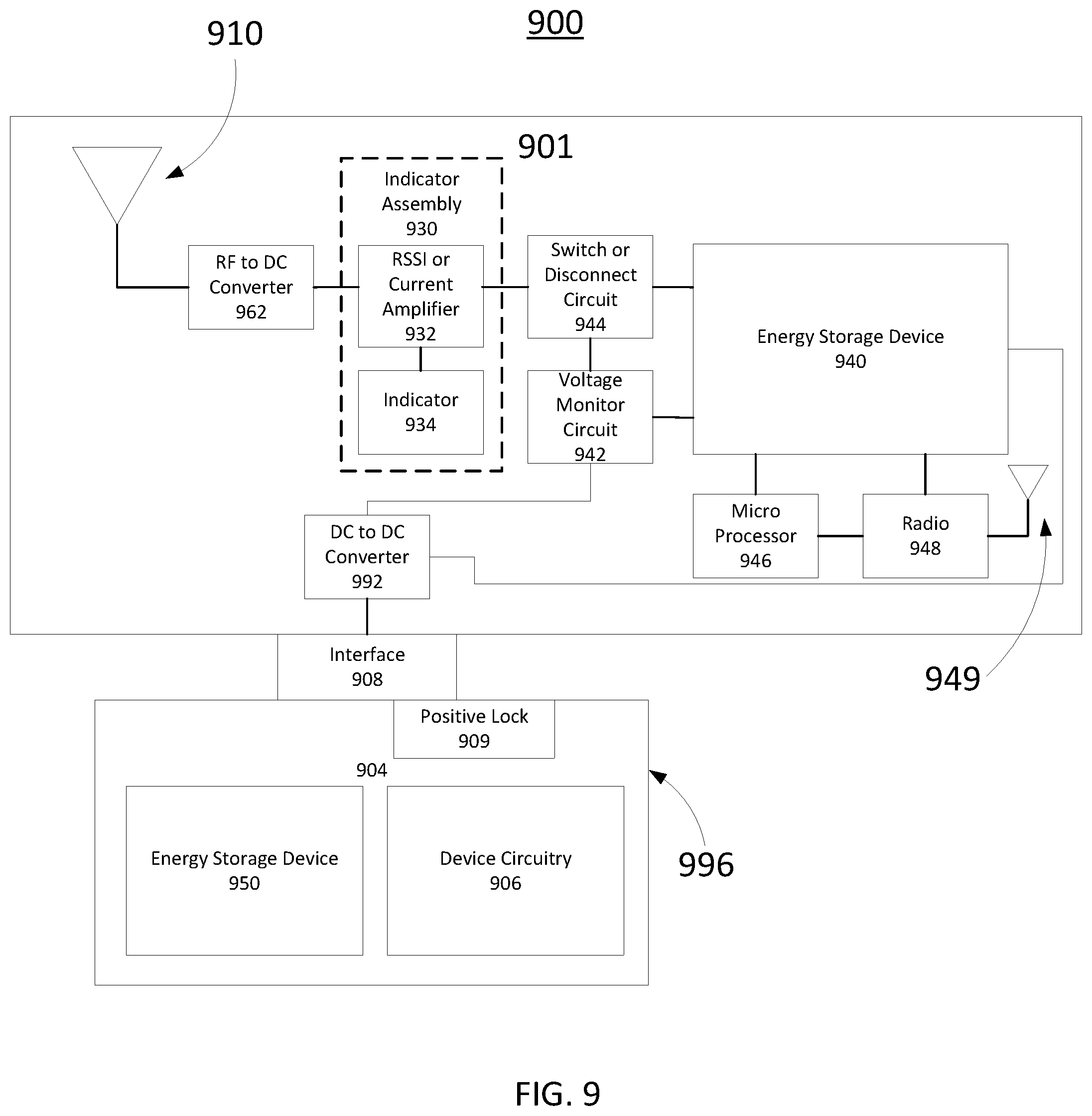 Patent US12308663 Figure 9 – Methods, systems, and apparatus for wireless recharging of battery-powered devices