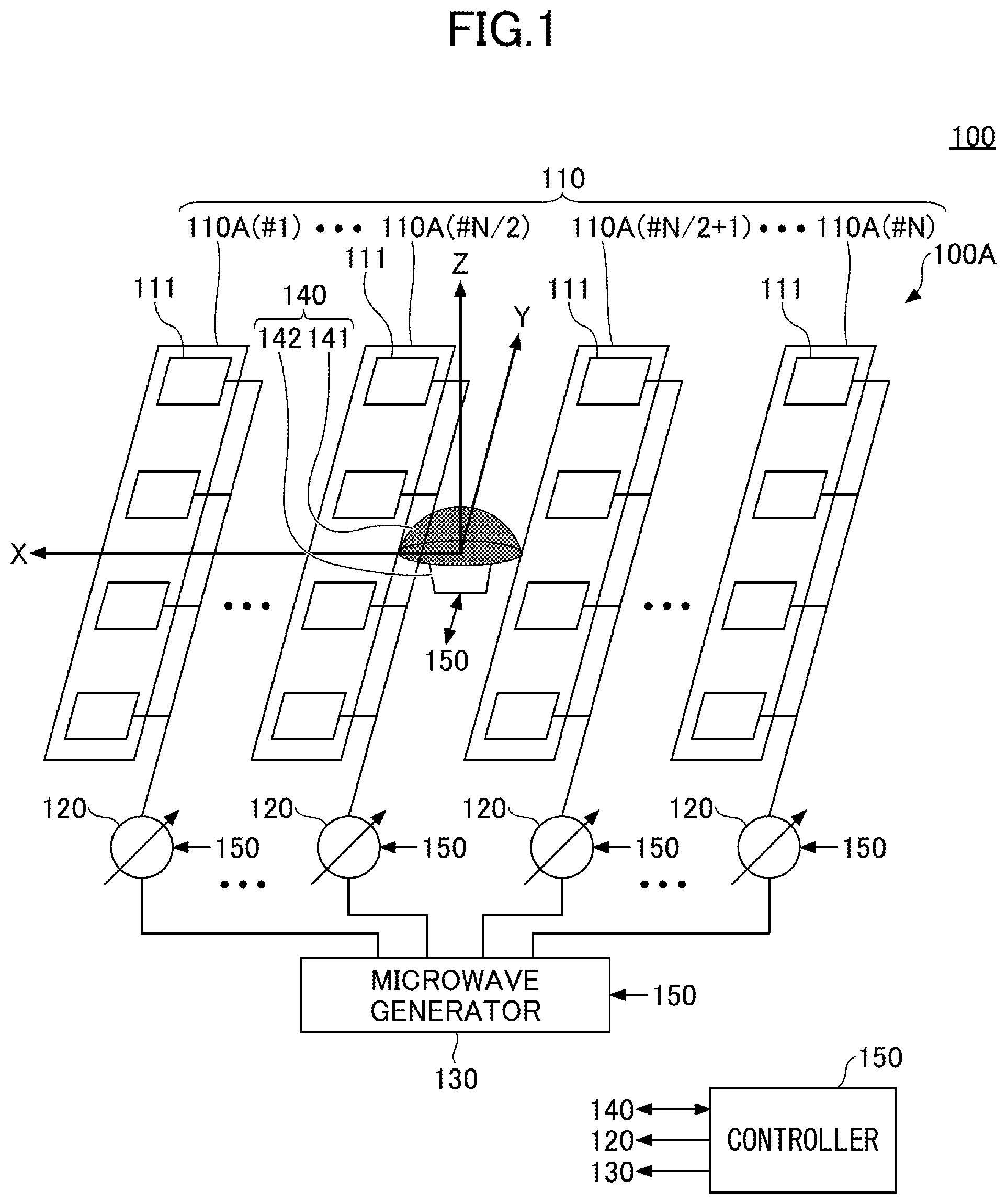 Patent US12308664 Figure 1 – Antenna device, feed device, and feed method