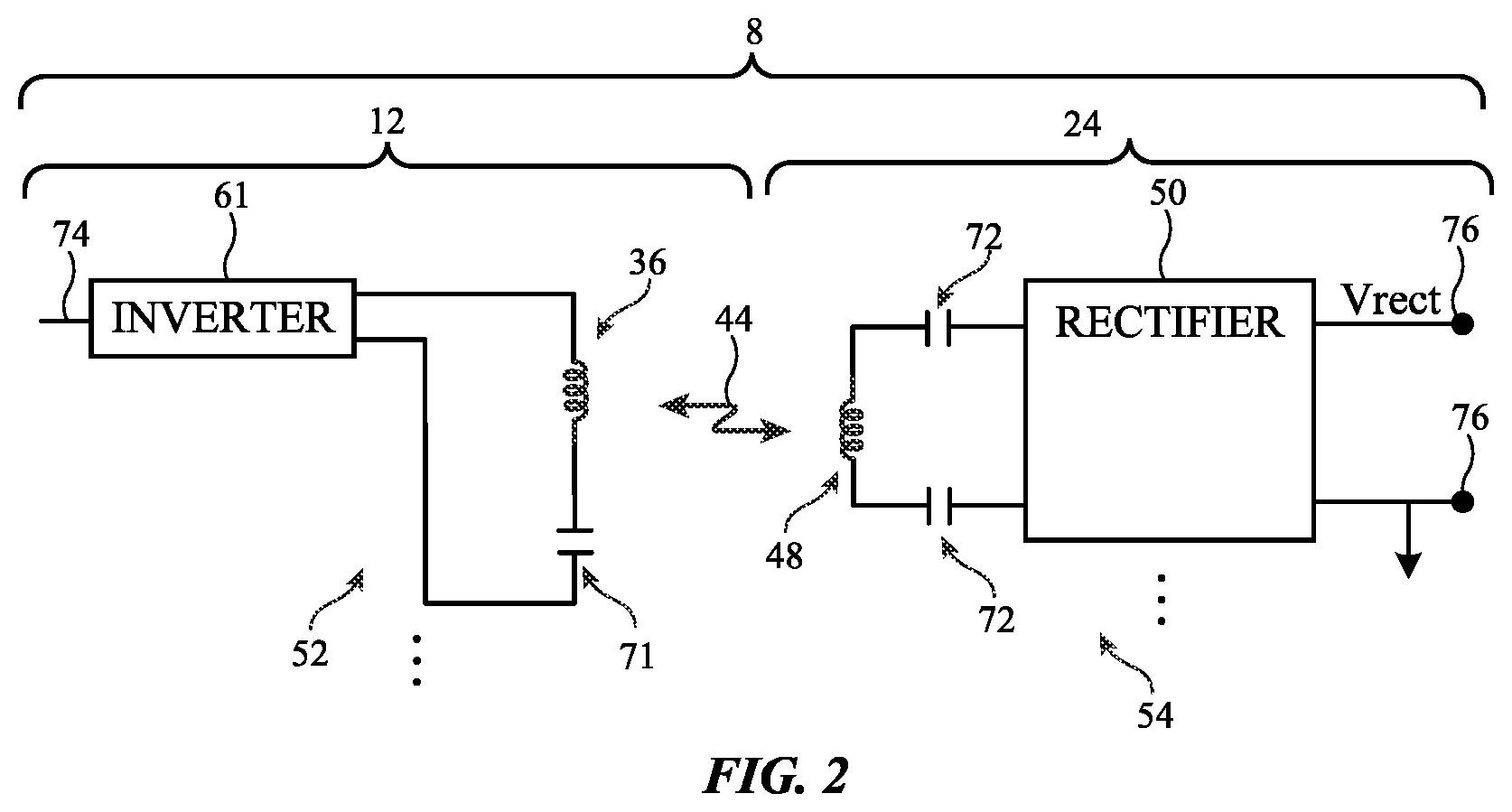 Patent US12308671 Figure 2 – Wireless power system with communications