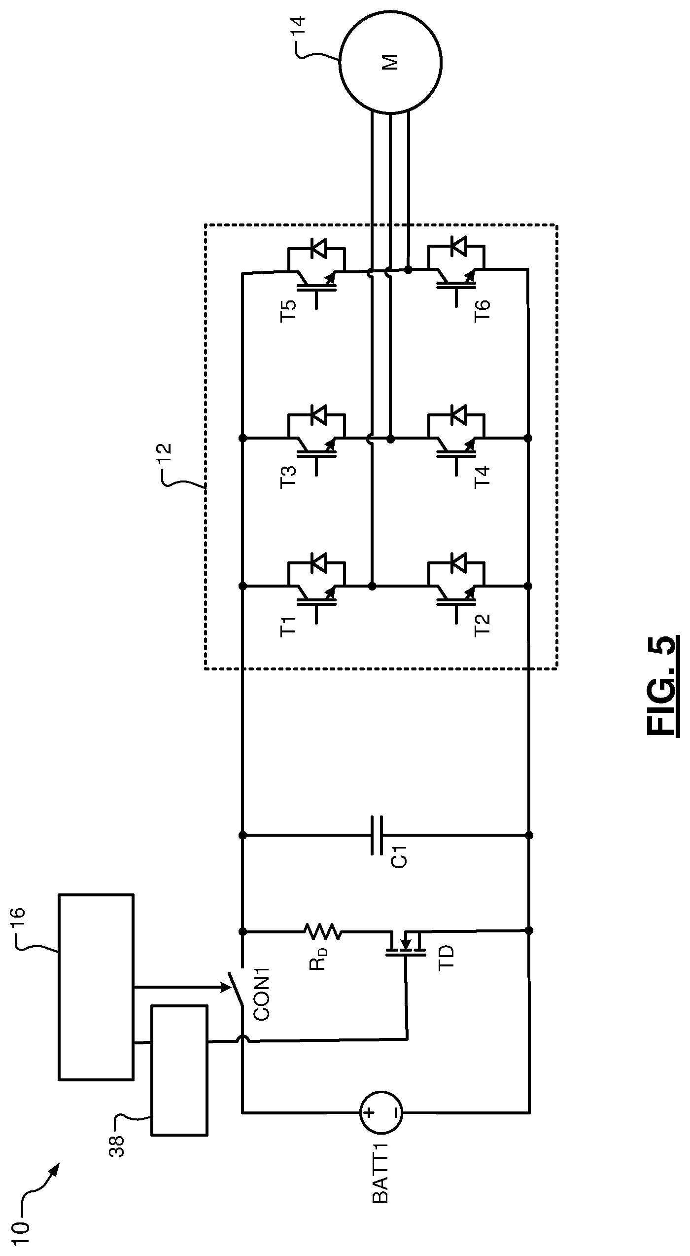 Patent US12308691 Figure 5 – Discharge system for DC capacitors with active loss control