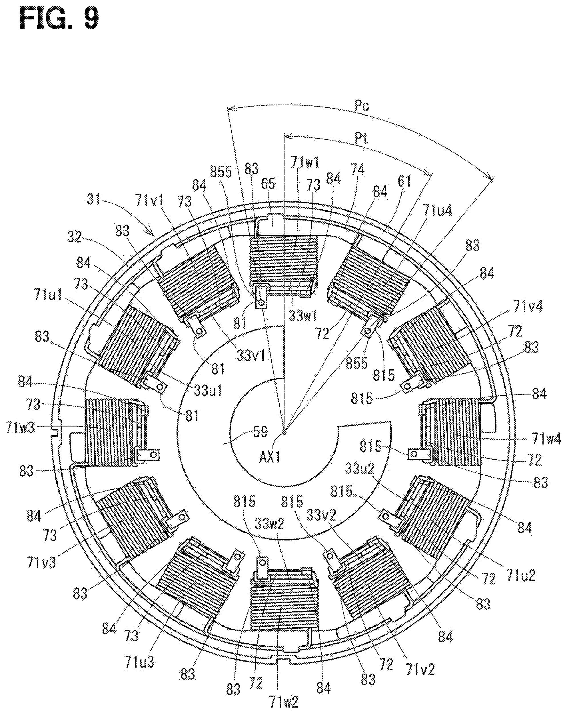 Patent US12308721 Figure 8 – Rotating electrical machine