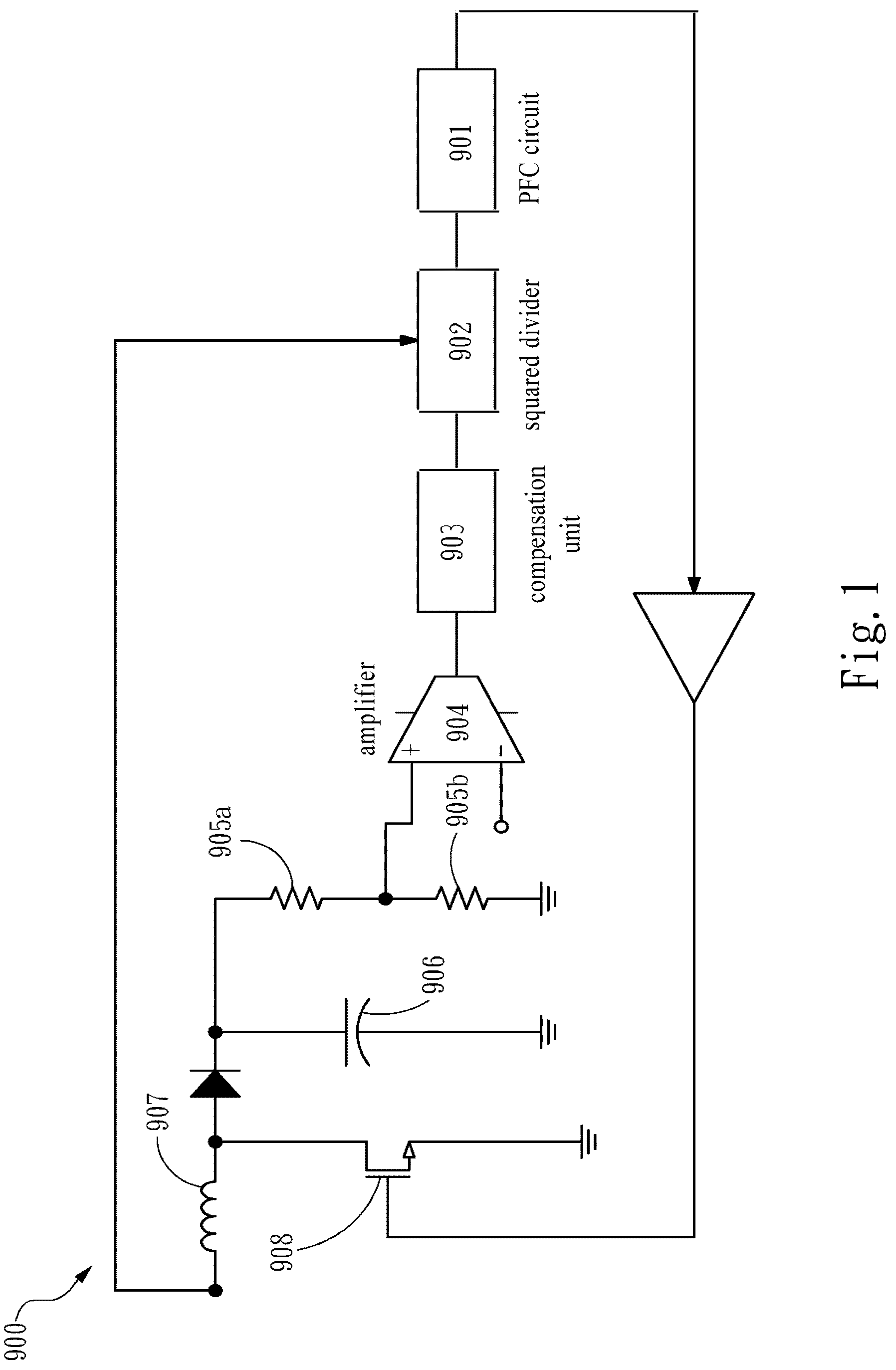 Patent US12308735 — Power factor correction circuit for a boost converter — Figure 1
