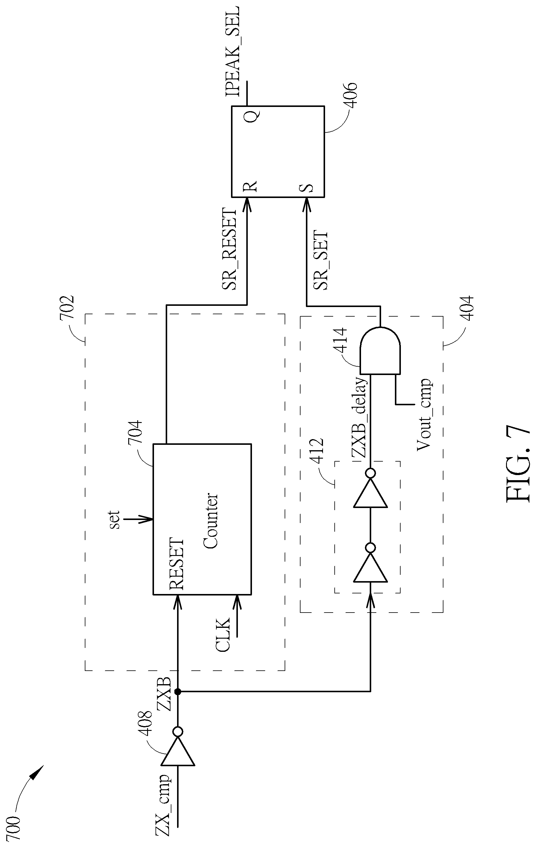 Patent US12308739 Figure 7 – Feedback control circuit of pulse-frequency modulation converter that adaptively adjusts peak inductor current value according to pulse interval and associated feedback control method
