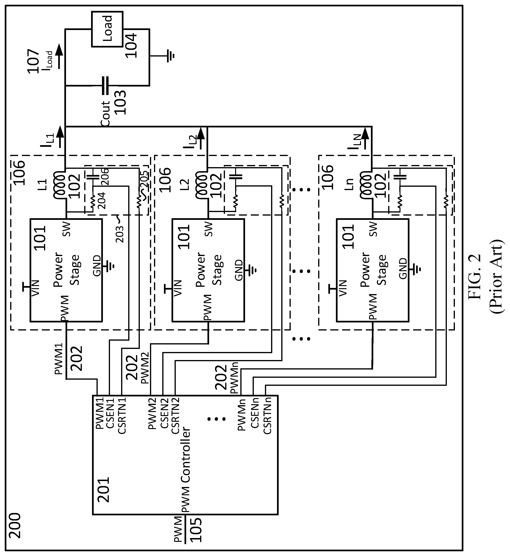 Patent US12308746 Figure 2 – Power stage for multiphase voltage regulator with self-adapted current balancing control