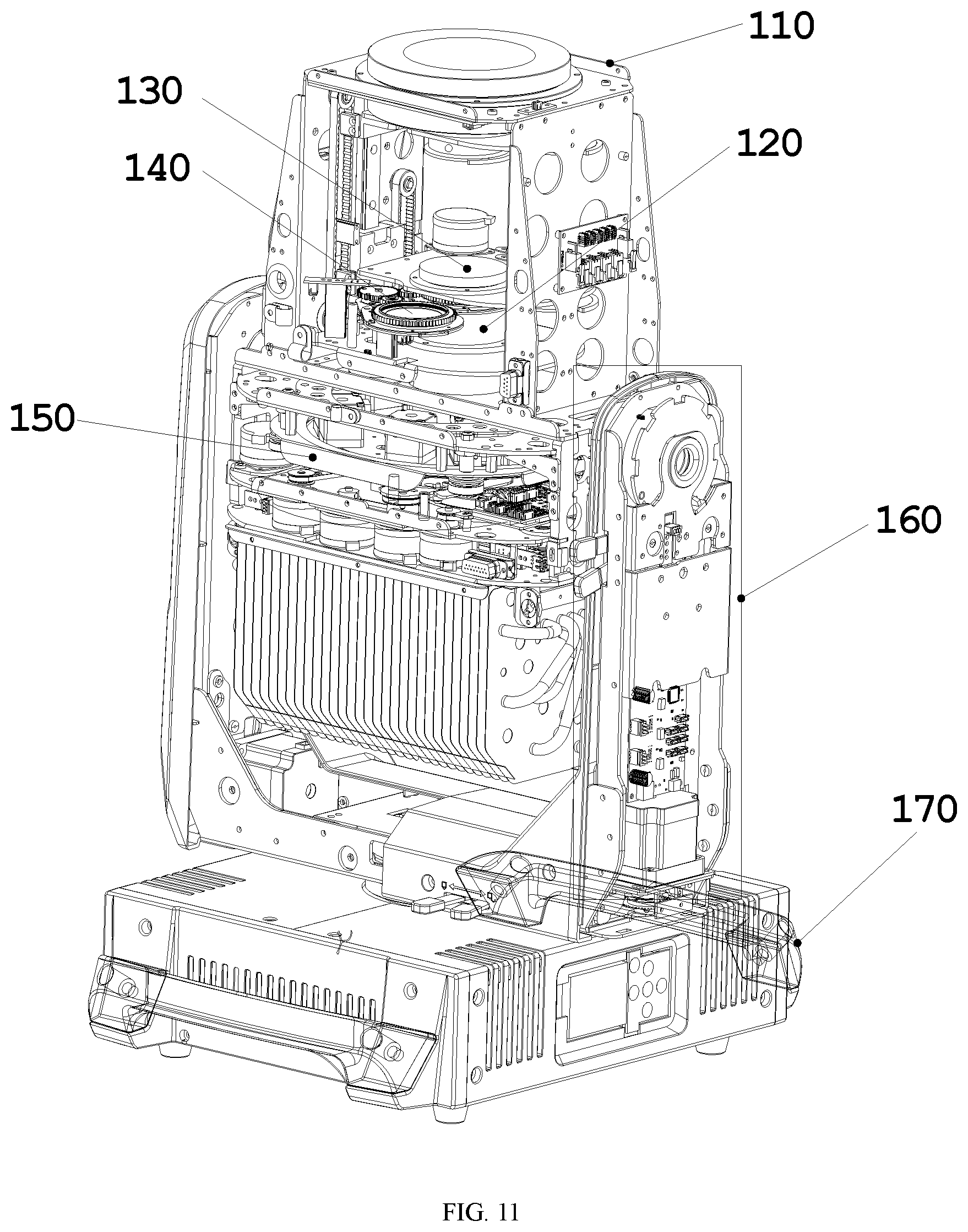 Patent US12308778 Figure 10 – Motor assembly for slowing down falling speed of stage light fixture on power failure, and stage light fixture