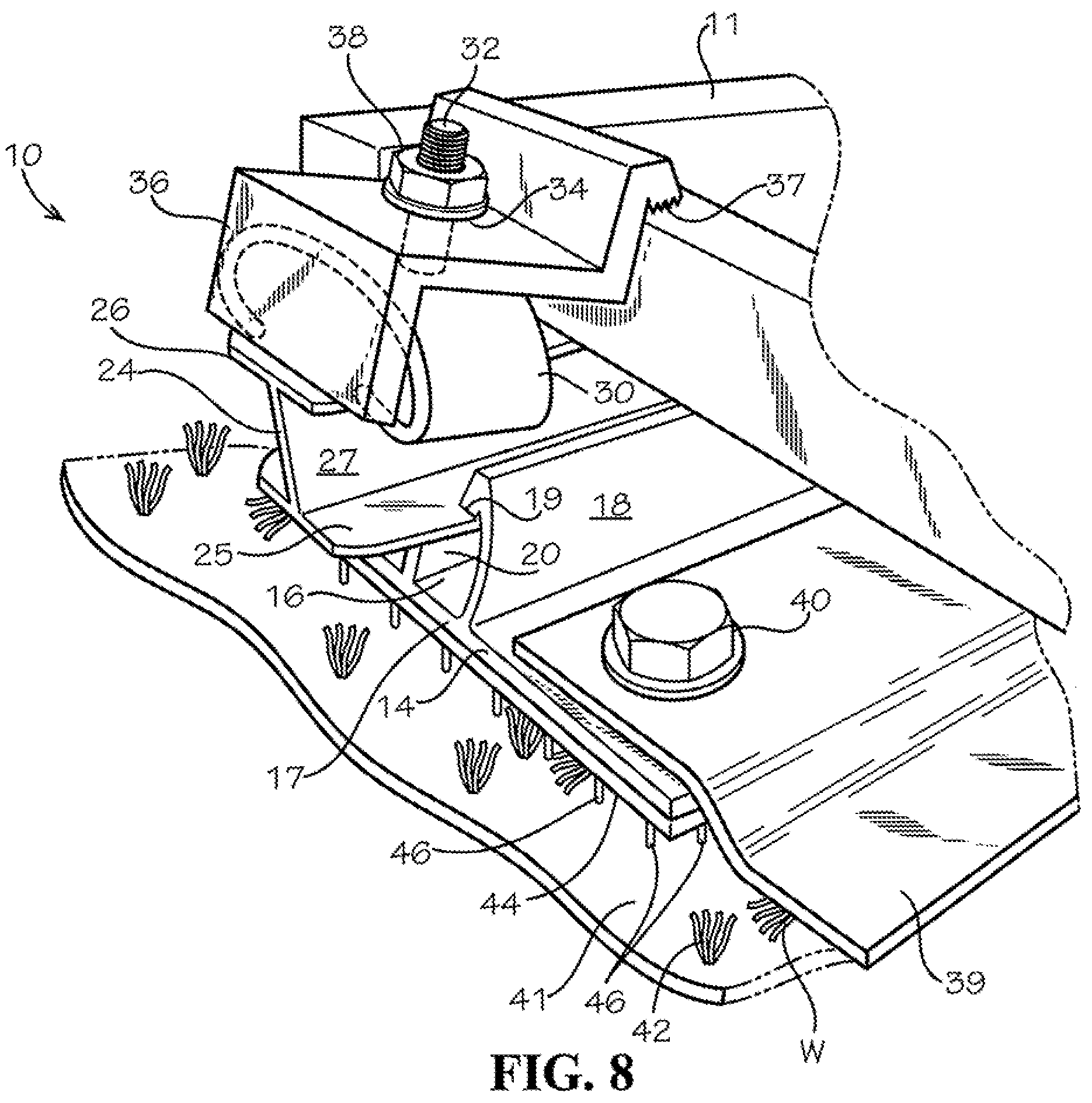 Patent US12308783 Figure 10 – Integrated photovoltaic module mounting system for use with tufted geosynthetics