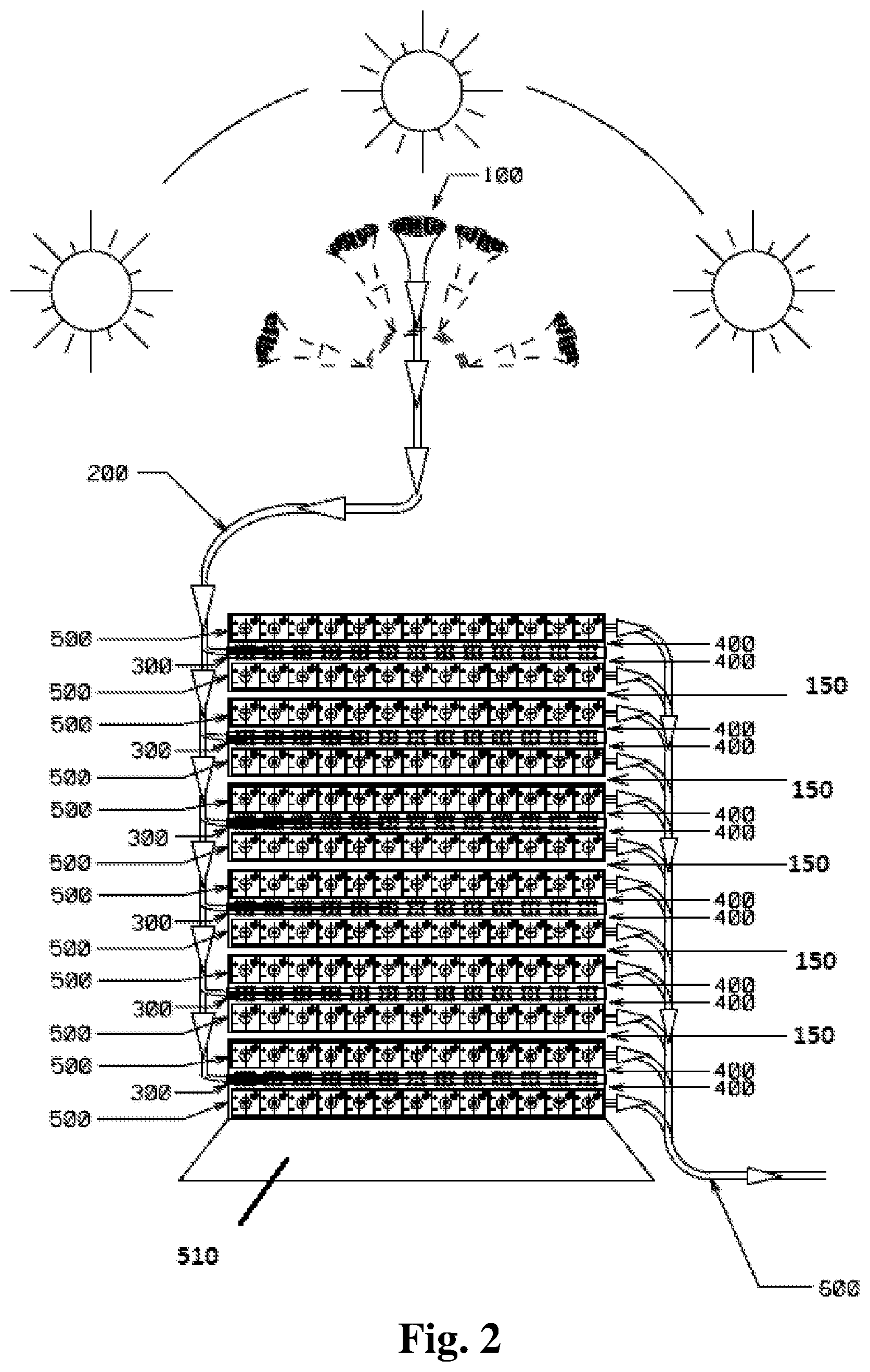 Patent US12308789 Figure 2 – System, apparatus, and method for harnessing energy from the sun without occupying a large surface area