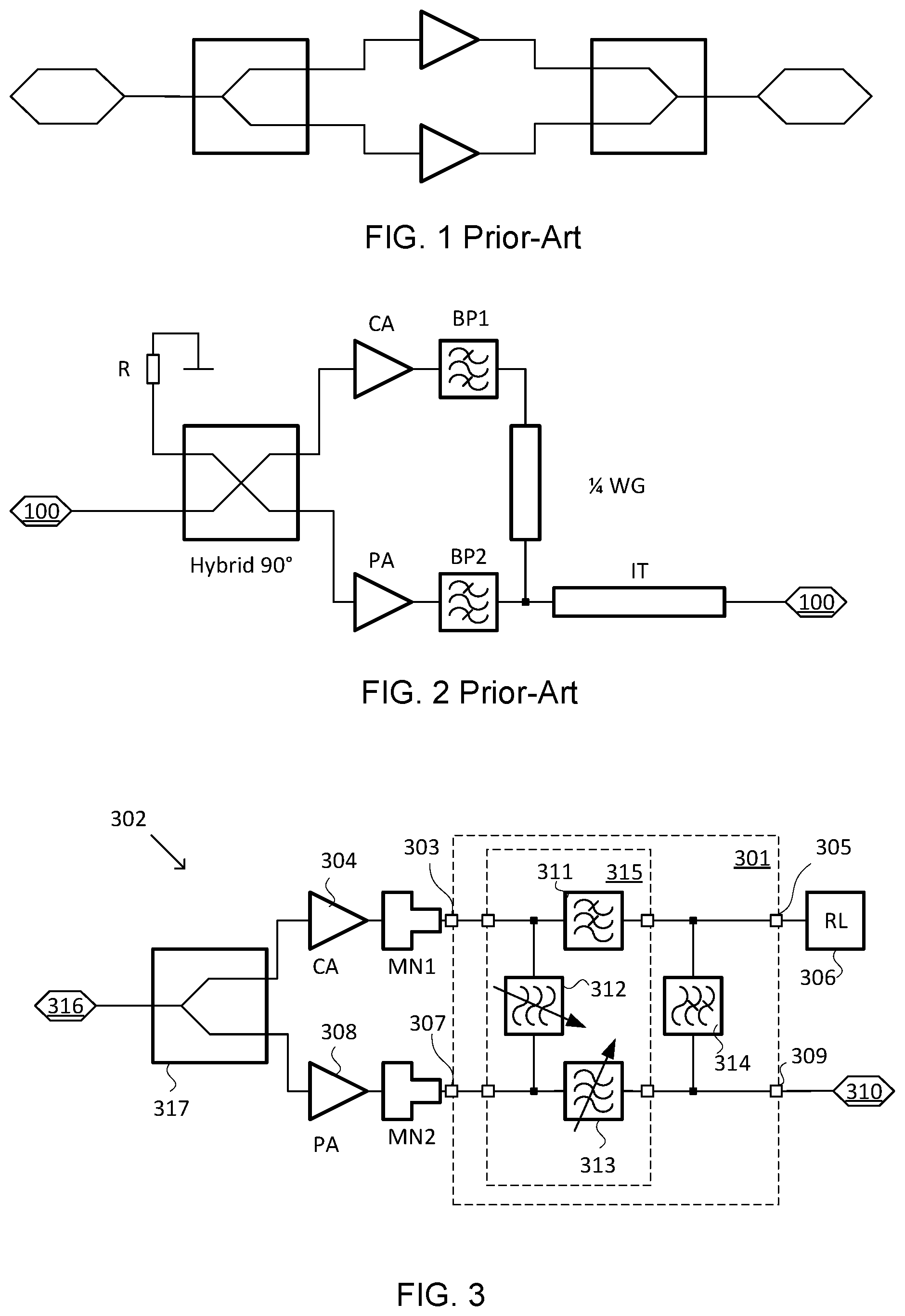 Patent US12308797 Figure 1 – Filter combiner for a Doherty amplifier, and a Doherty amplifier