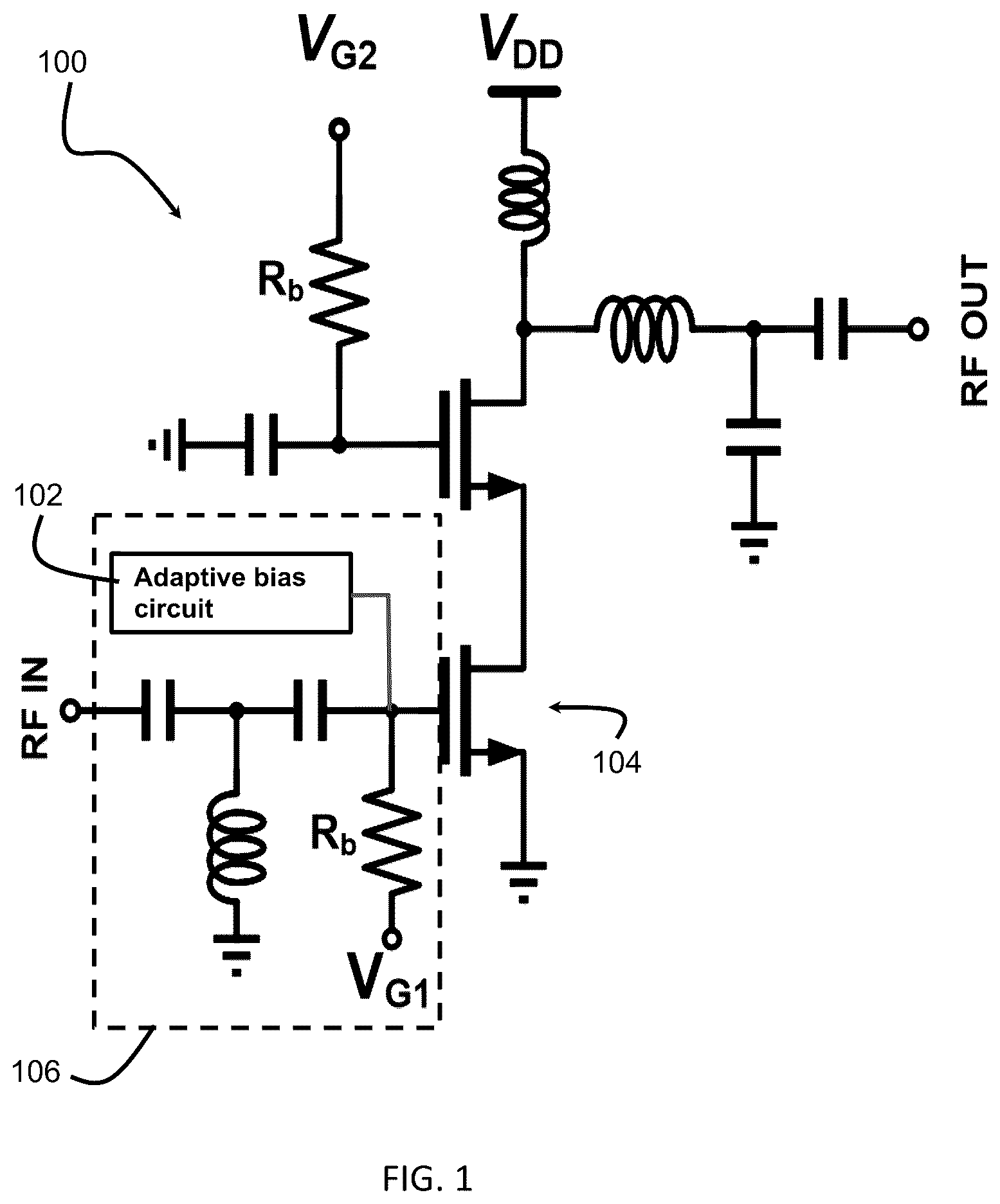 Patent US12308798 — Adaptive bias circuits and methods for CMOS millimeter-wave power amplifiers — Figure 1