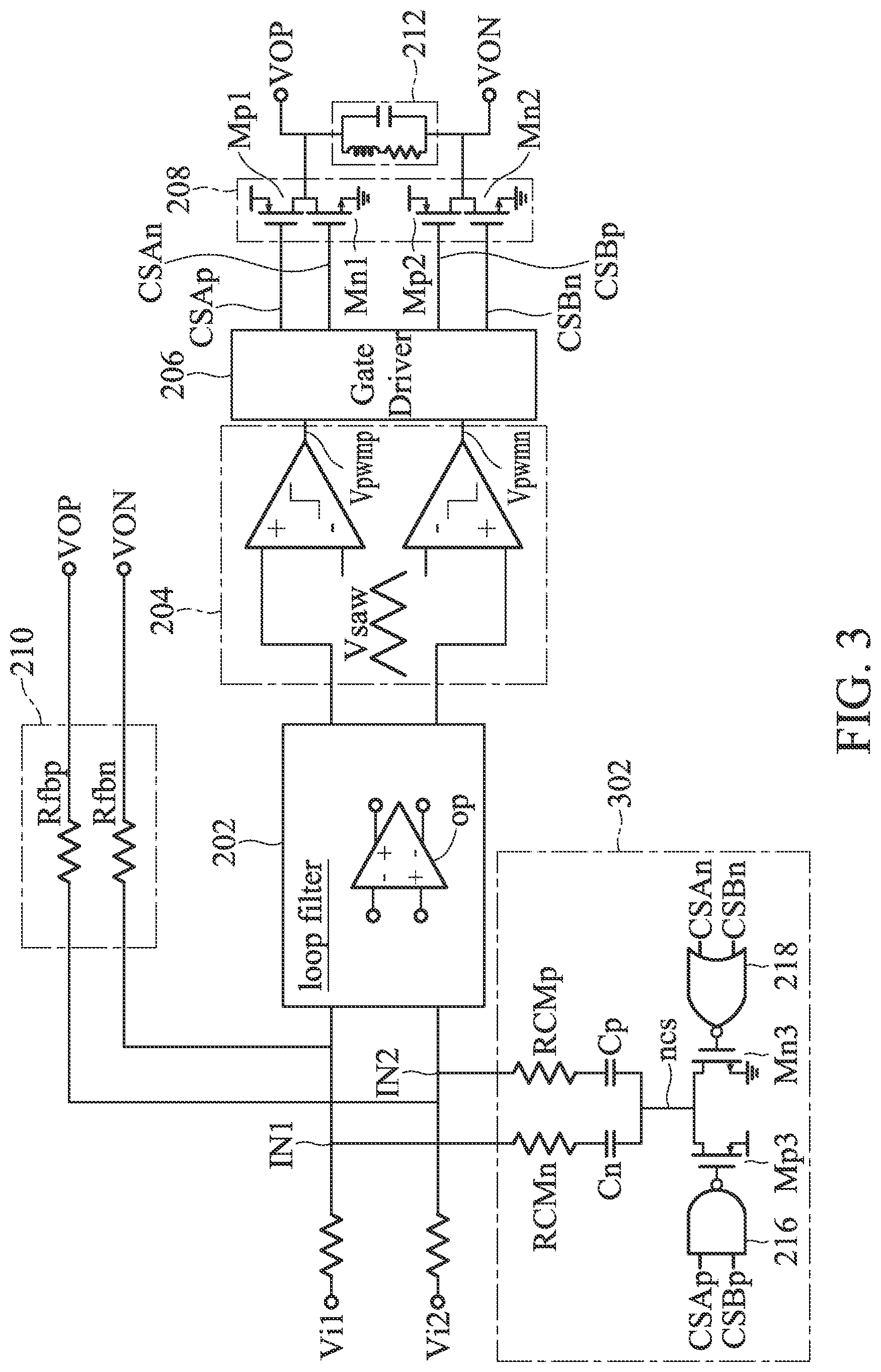 Patent US12308807 Figure 3 – Amplification circuit with compensation for common-mode voltage fluctuation