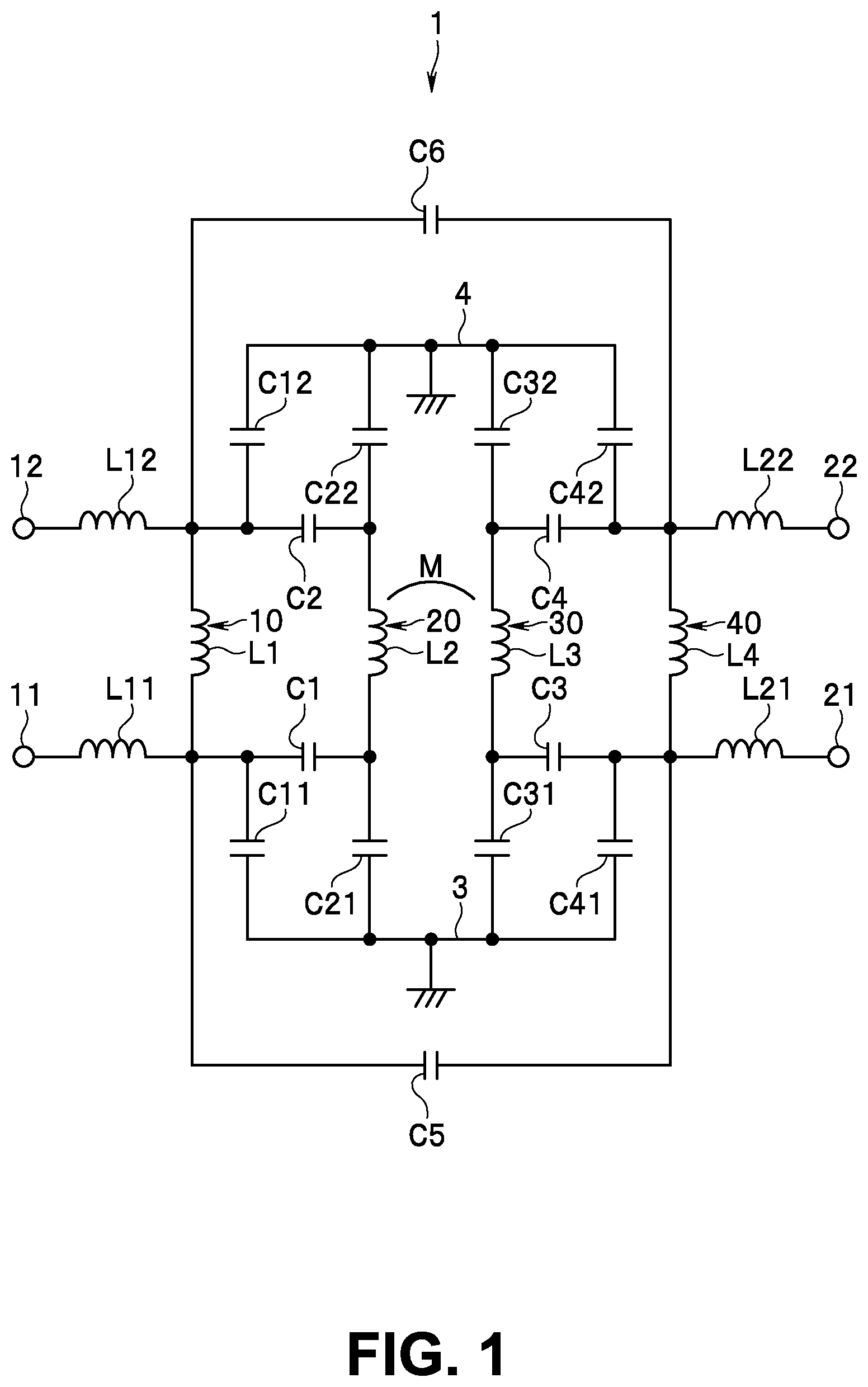 Patent US12308813 Figure 1 – Filter circuit and multilayered filter device
