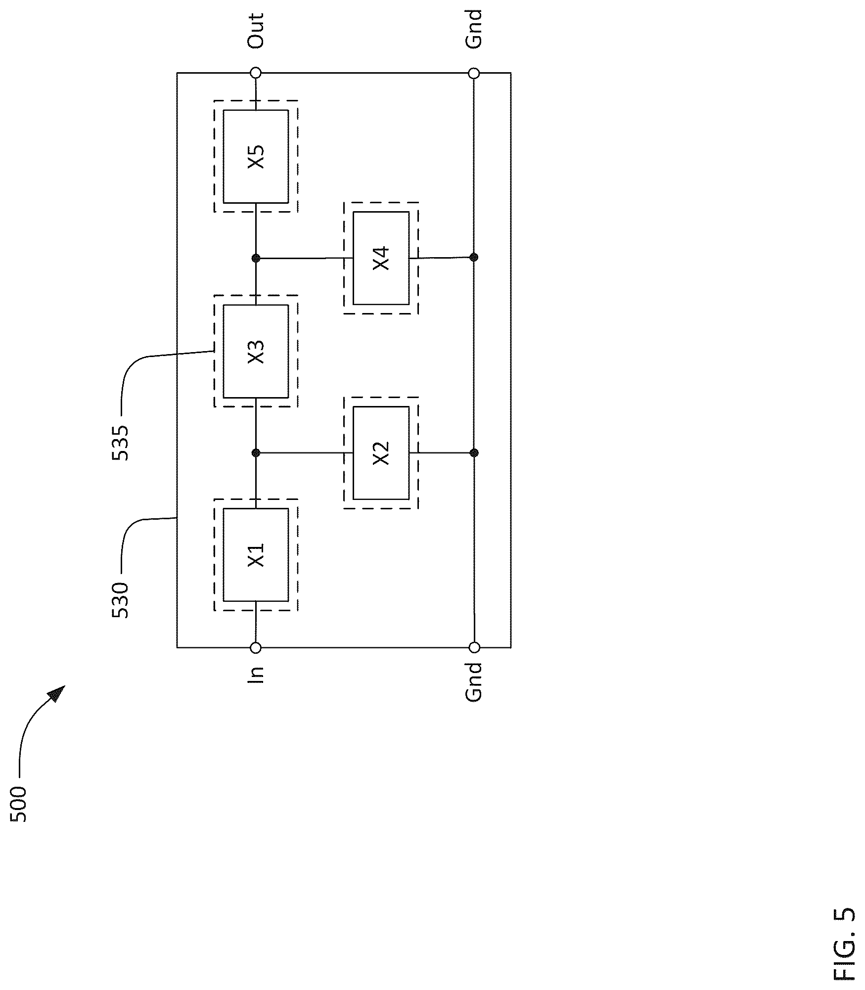 Patent US12308823 Figure 5 – Transversely-excited film bulk acoustic filters with symmetric layout