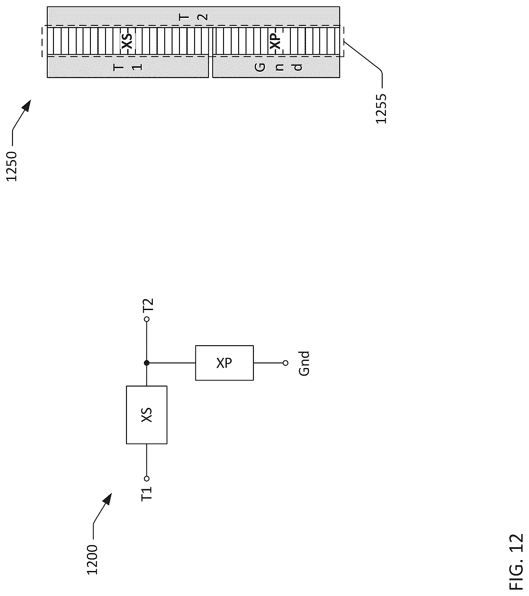 Patent US12308823 Figure 12 – Transversely-excited film bulk acoustic filters with symmetric layout
