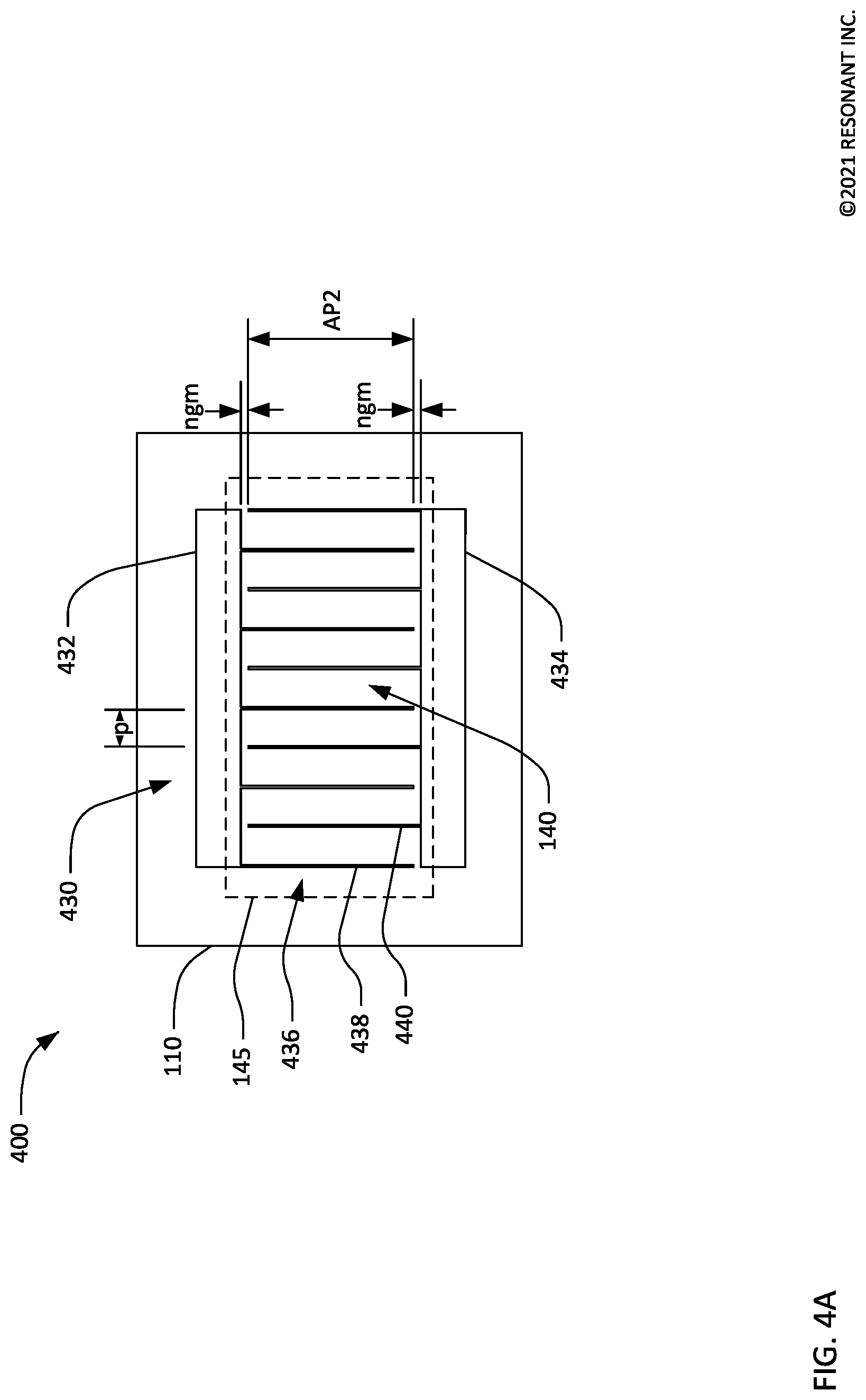 Patent US12308825 Figure 5 – Transversely-excited film bulk acoustic resonators with narrow gaps between busbars and ends of interdigital transducer fingers