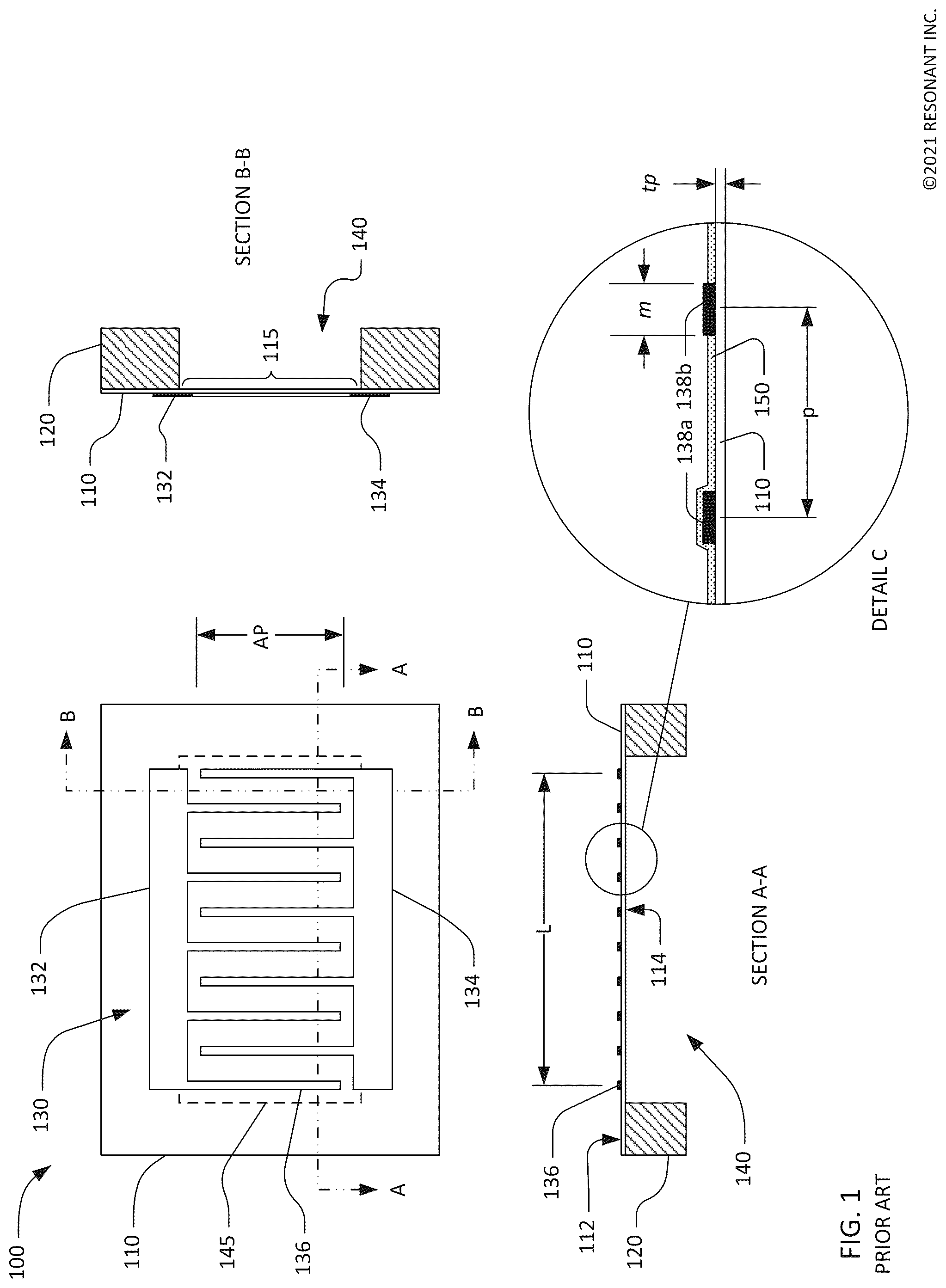 Patent US12308826 Figure 1 – Bandpass filters using transversely-excited film bulk acoustic resonators