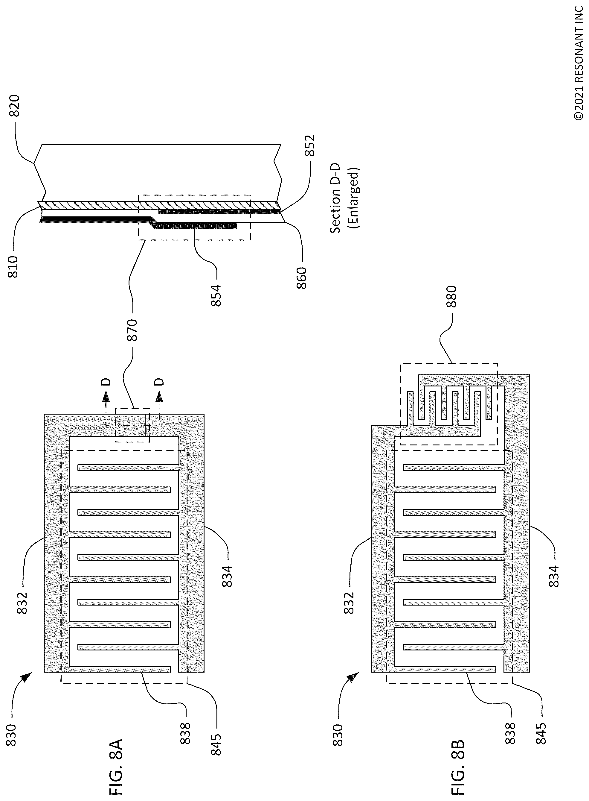 Patent US12308826 Figure 8 – Bandpass filters using transversely-excited film bulk acoustic resonators