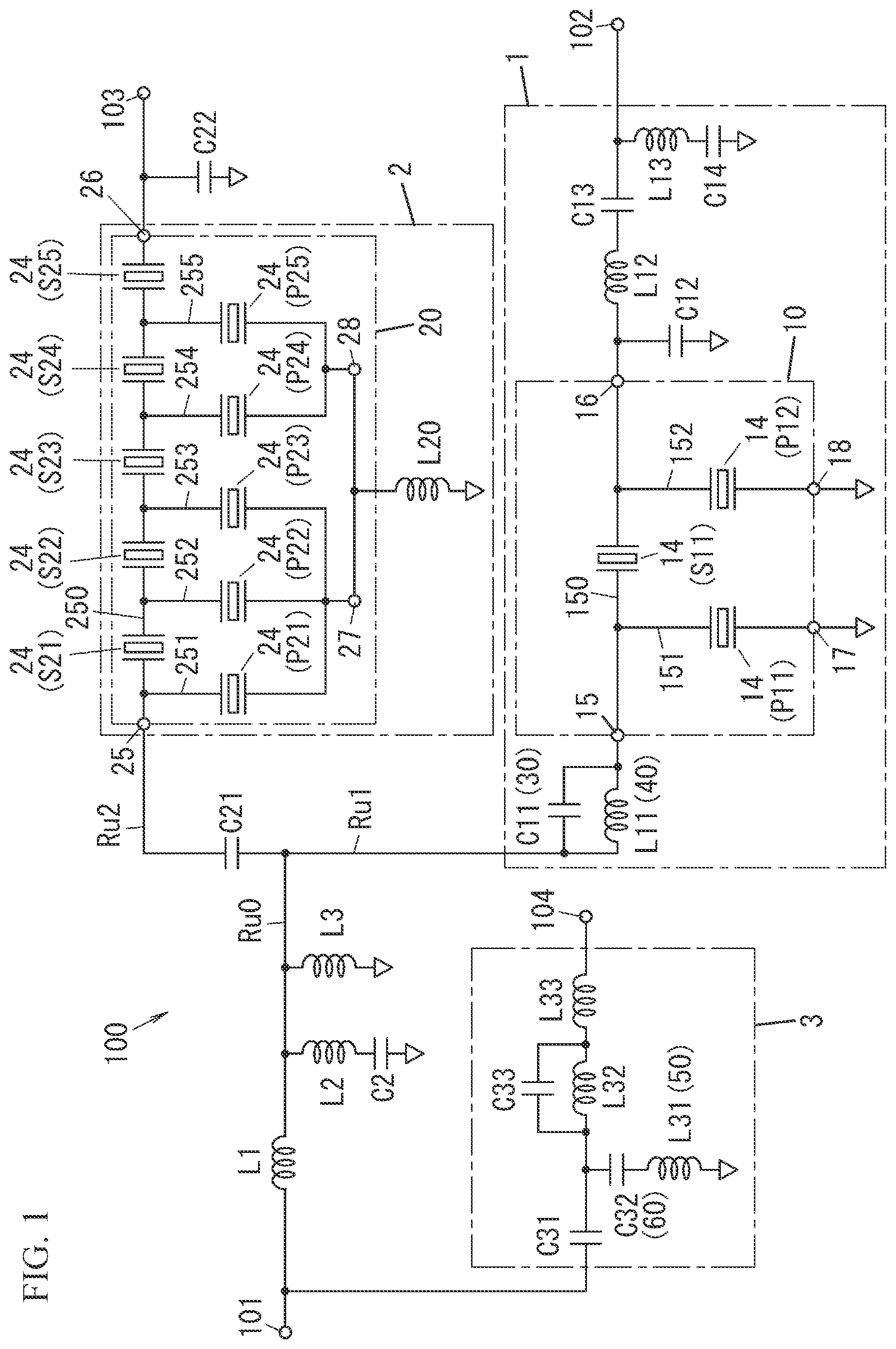 Patent US12308828 — Radio-frequency module and communication device — Figure 1