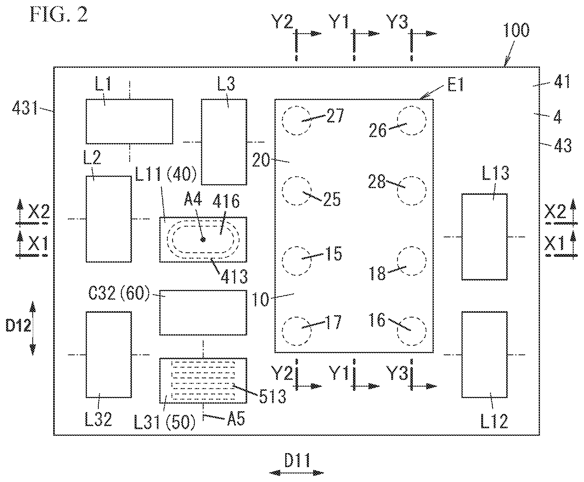 Patent US12308828 Figure 2 – Radio-frequency module and communication device