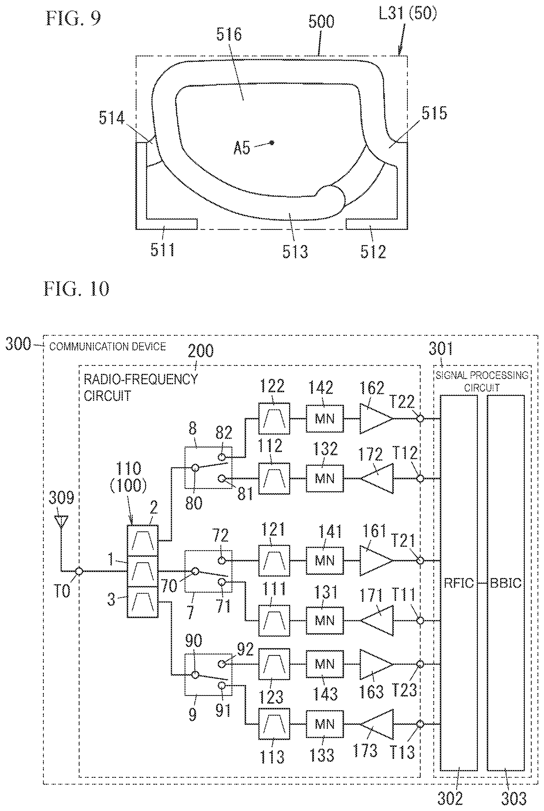 Patent US12308828 Figure 9 – Radio-frequency module and communication device
