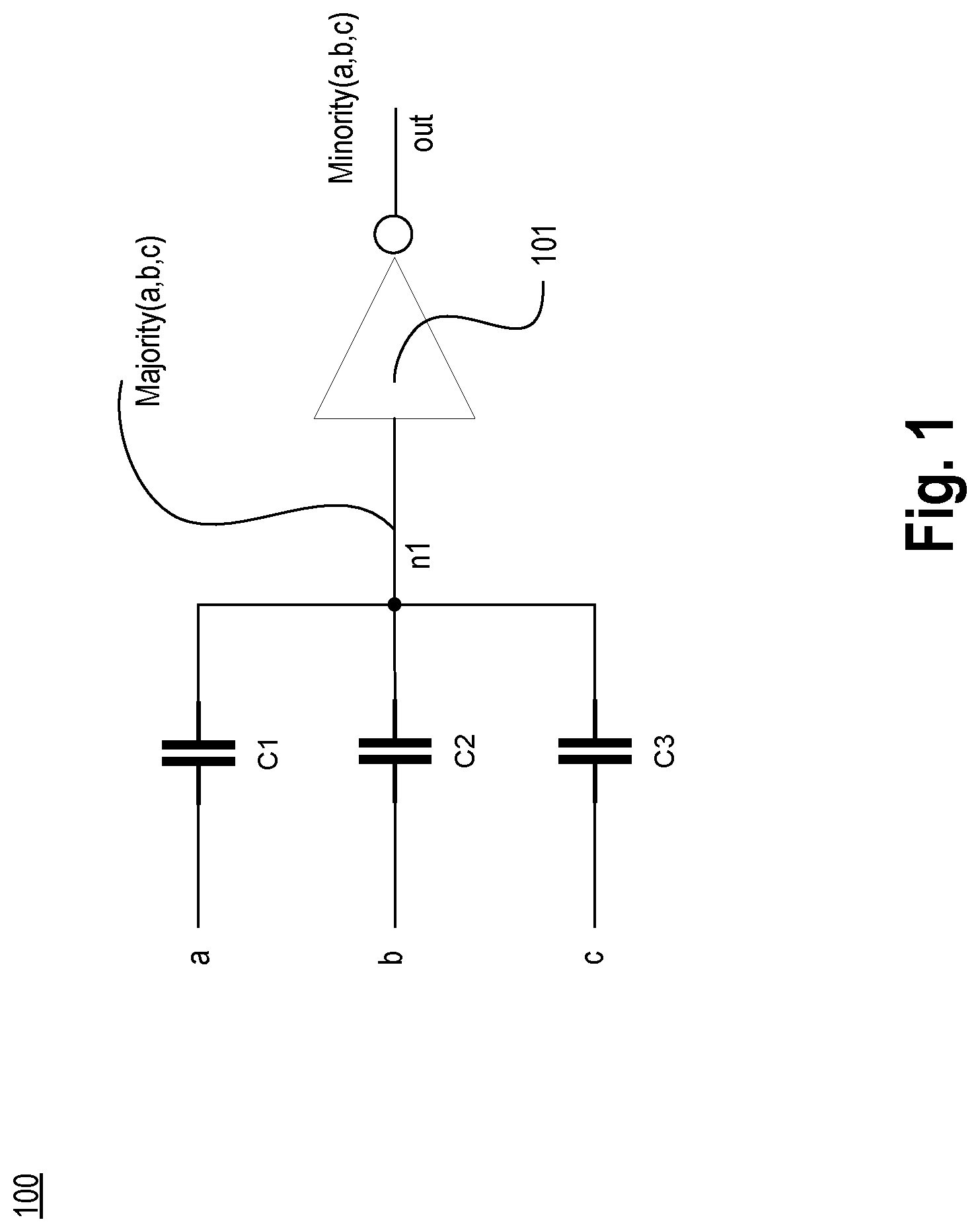 Patent US12308838 Figure 1 – Exclusive-or logic gate with non-linear input capacitors