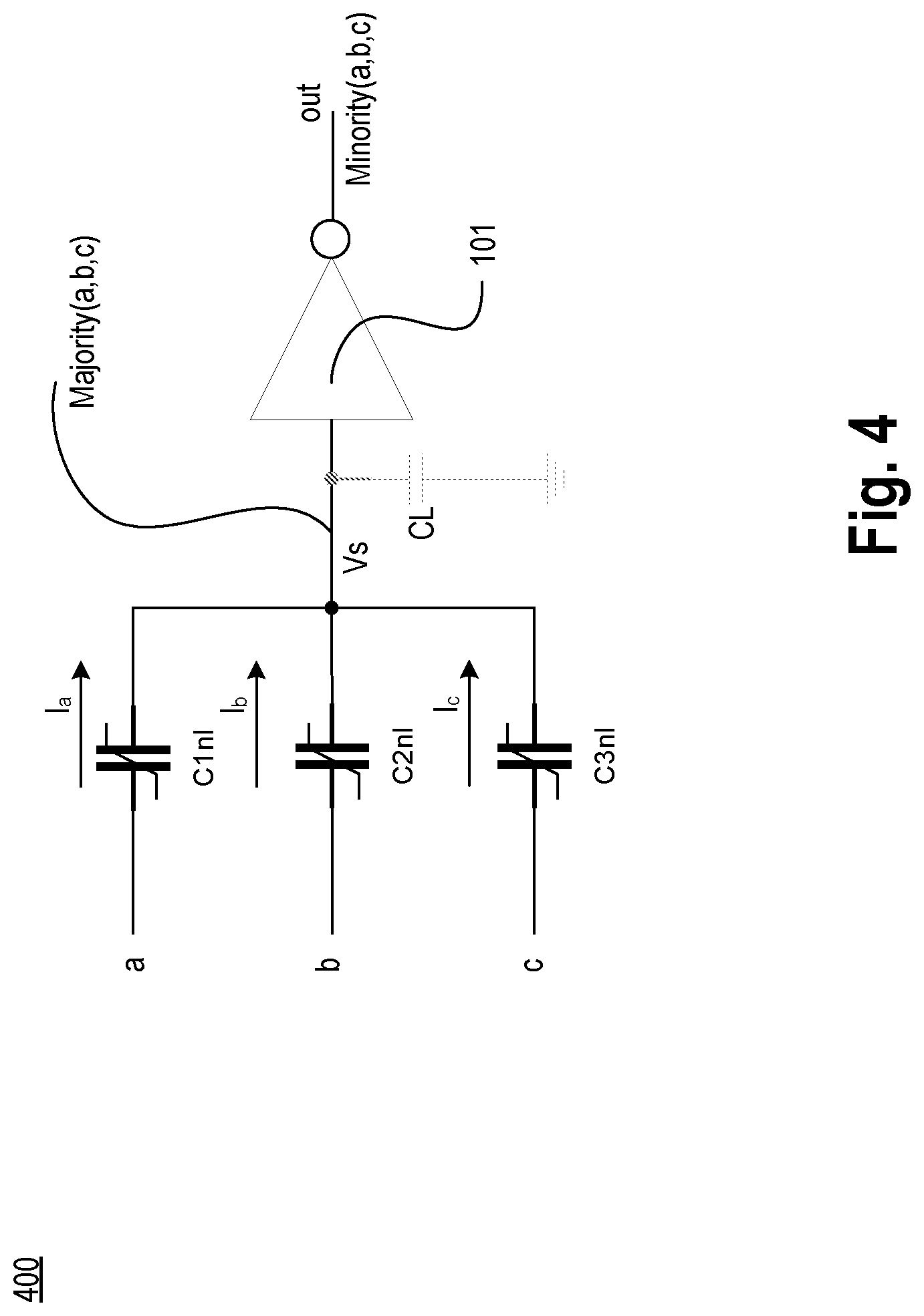 Patent US12308838 Figure 4 – Exclusive-or logic gate with non-linear input capacitors