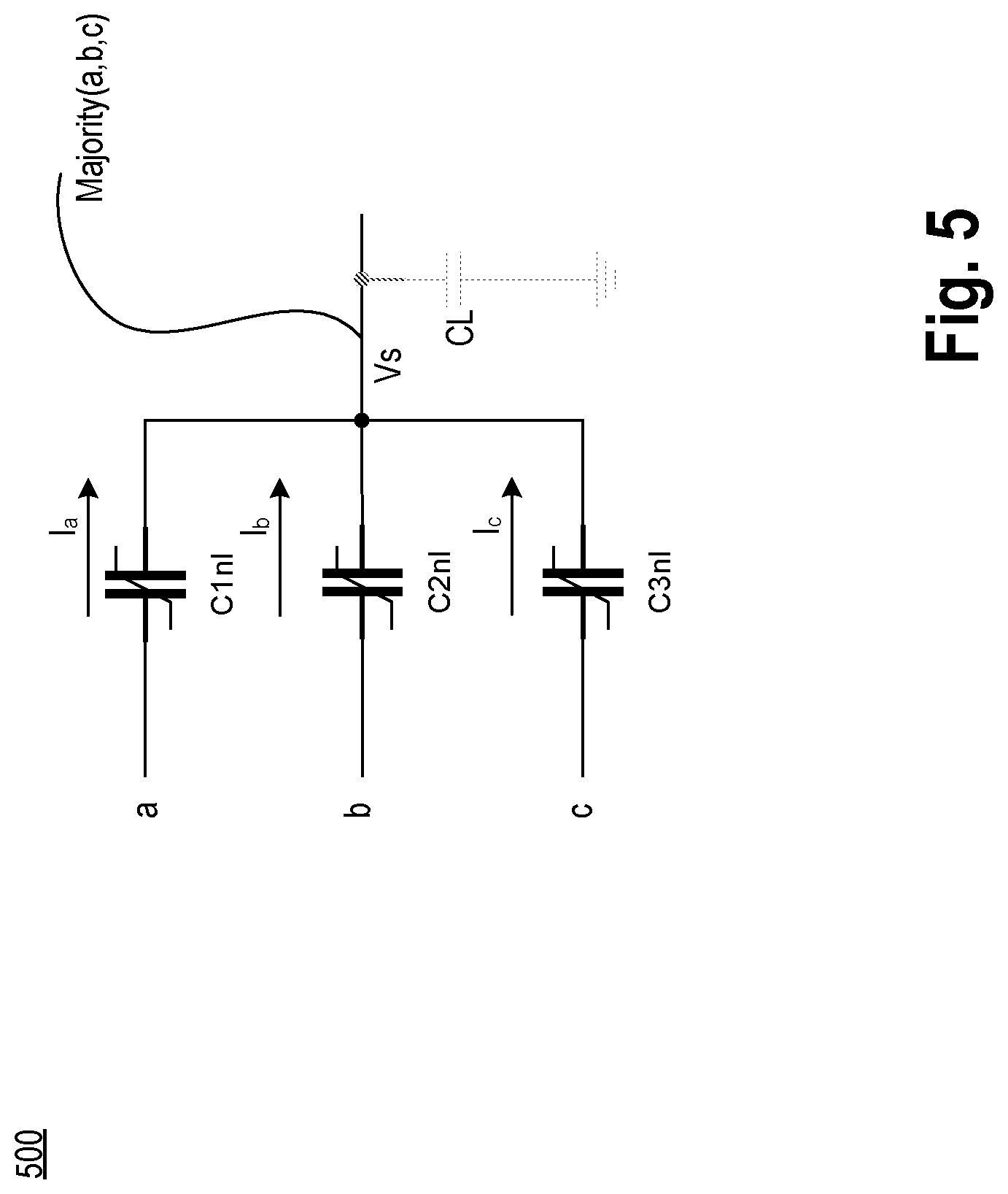 Patent US12308838 Figure 5 – Exclusive-or logic gate with non-linear input capacitors