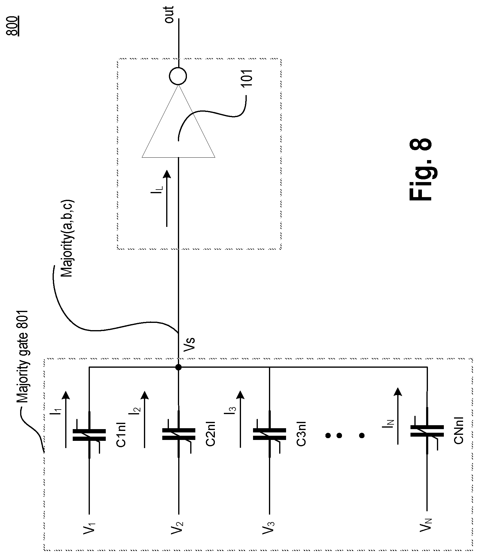 Patent US12308838 Figure 9 – Exclusive-or logic gate with non-linear input capacitors