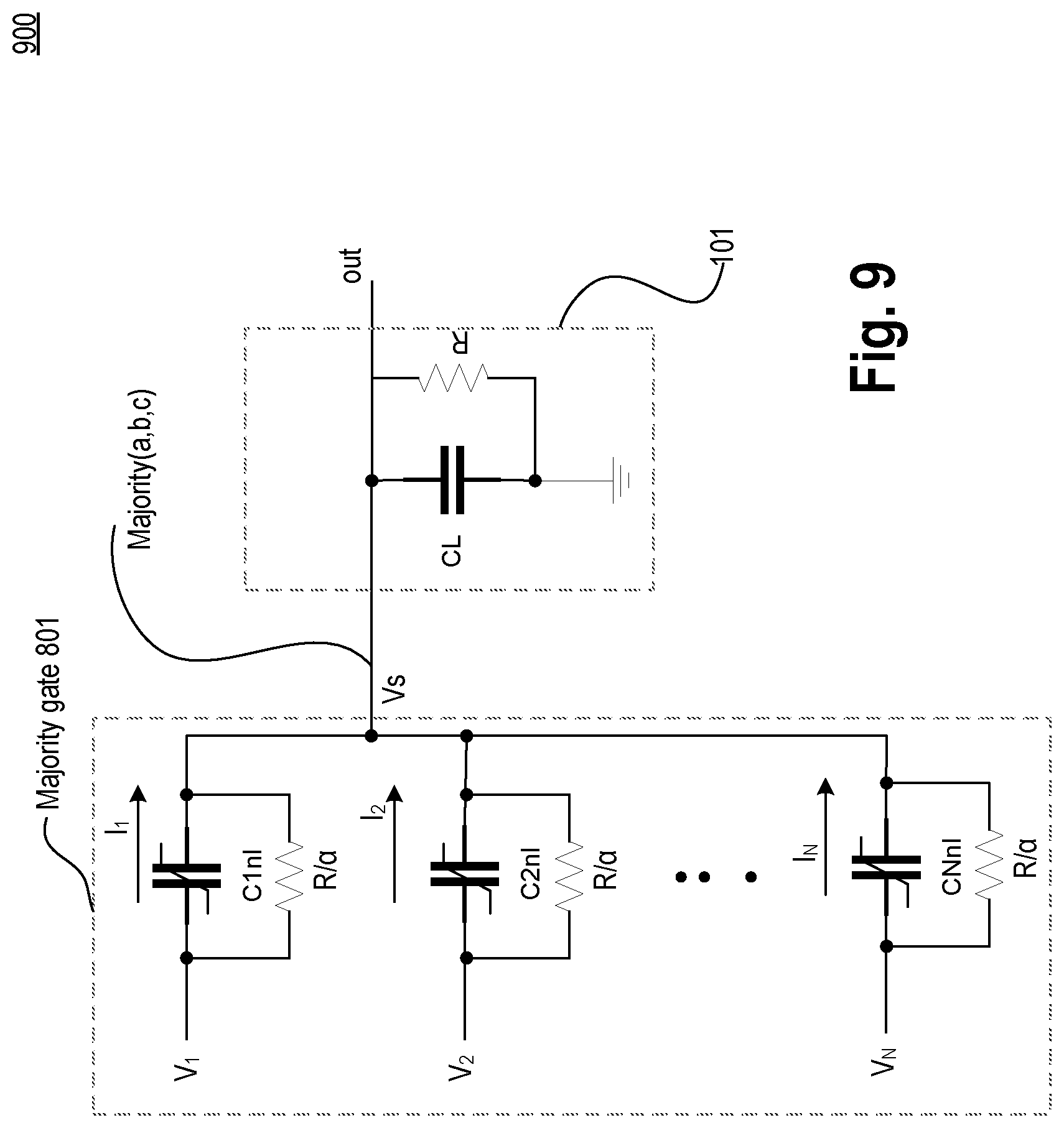 Patent US12308838 Figure 10 – Exclusive-or logic gate with non-linear input capacitors