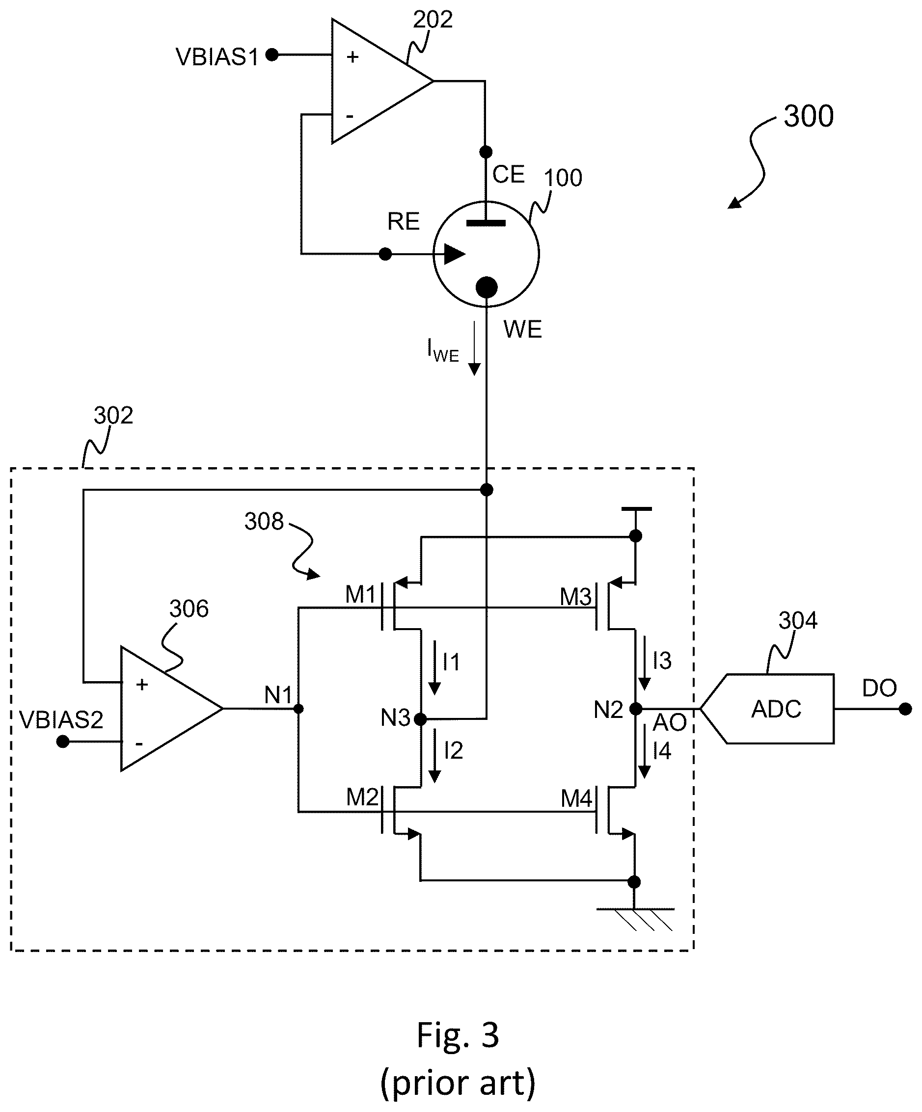 Patent US12308852 Figure 2 – Circuitry for measurement of electrochemical cells