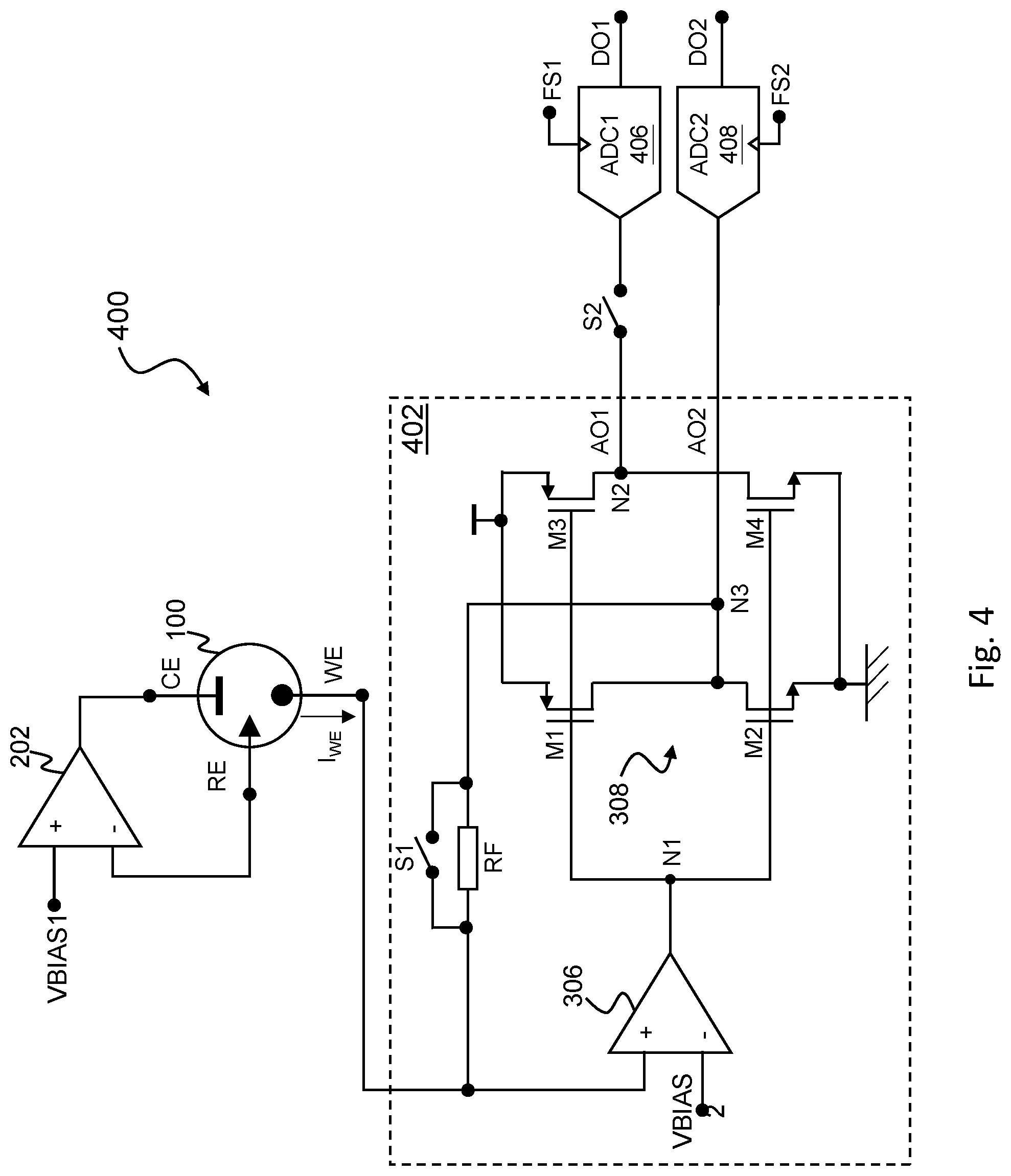 Patent US12308852 Figure 3 – Circuitry for measurement of electrochemical cells
