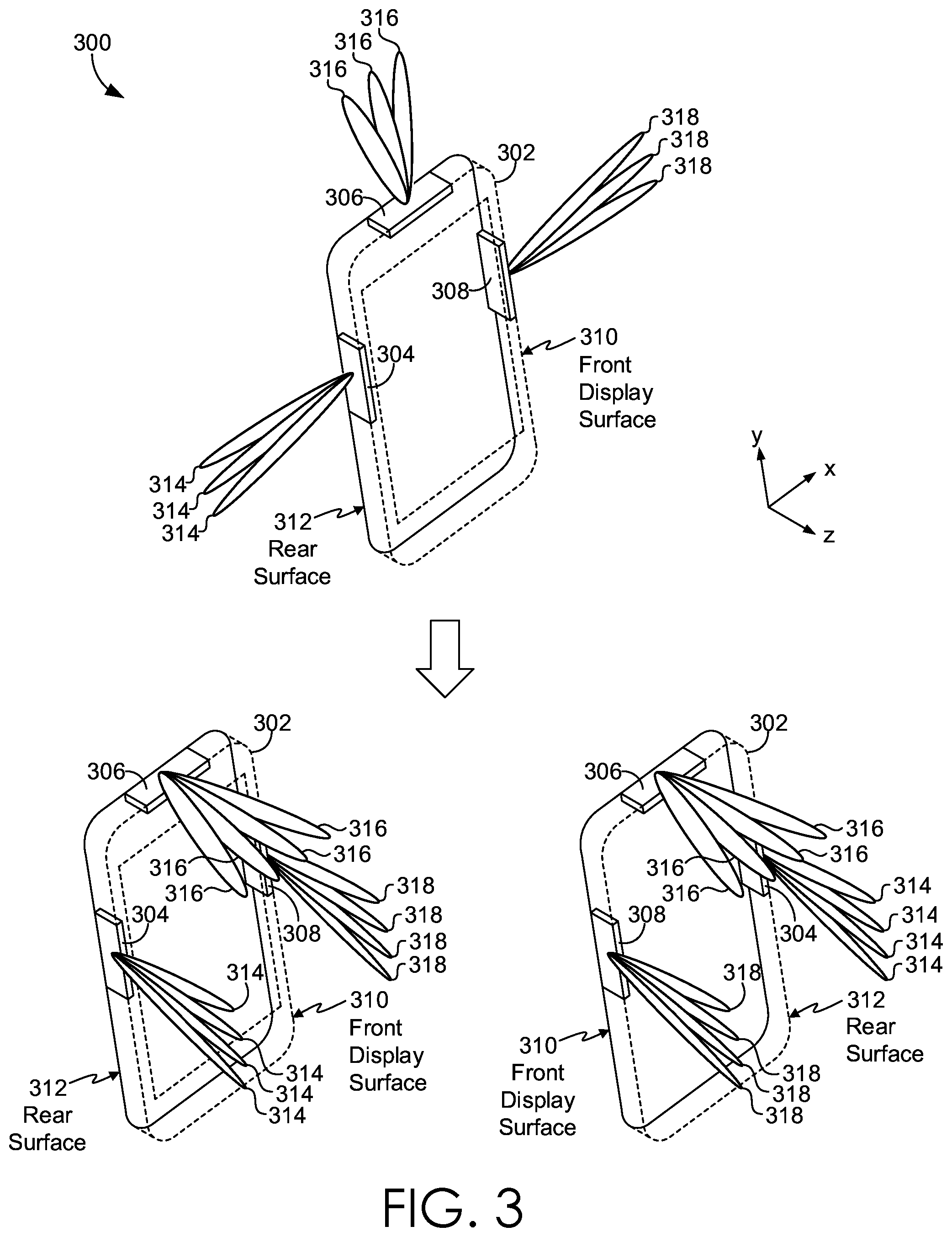 Patent US12308907 Figure 3 – Dynamically adjusting antenna beam directivity based on orientation of device