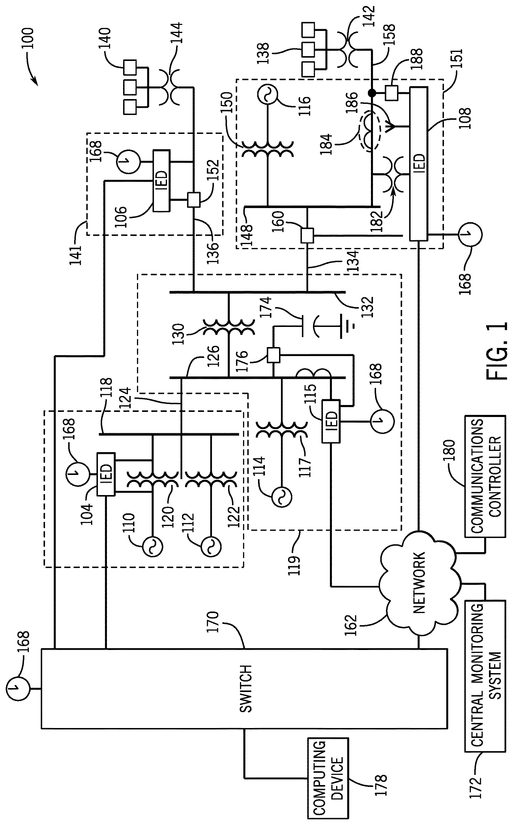Patent US12308998 Figure 1 – Systems and methods for establishing a backup secure communication link in an electric power distribution system