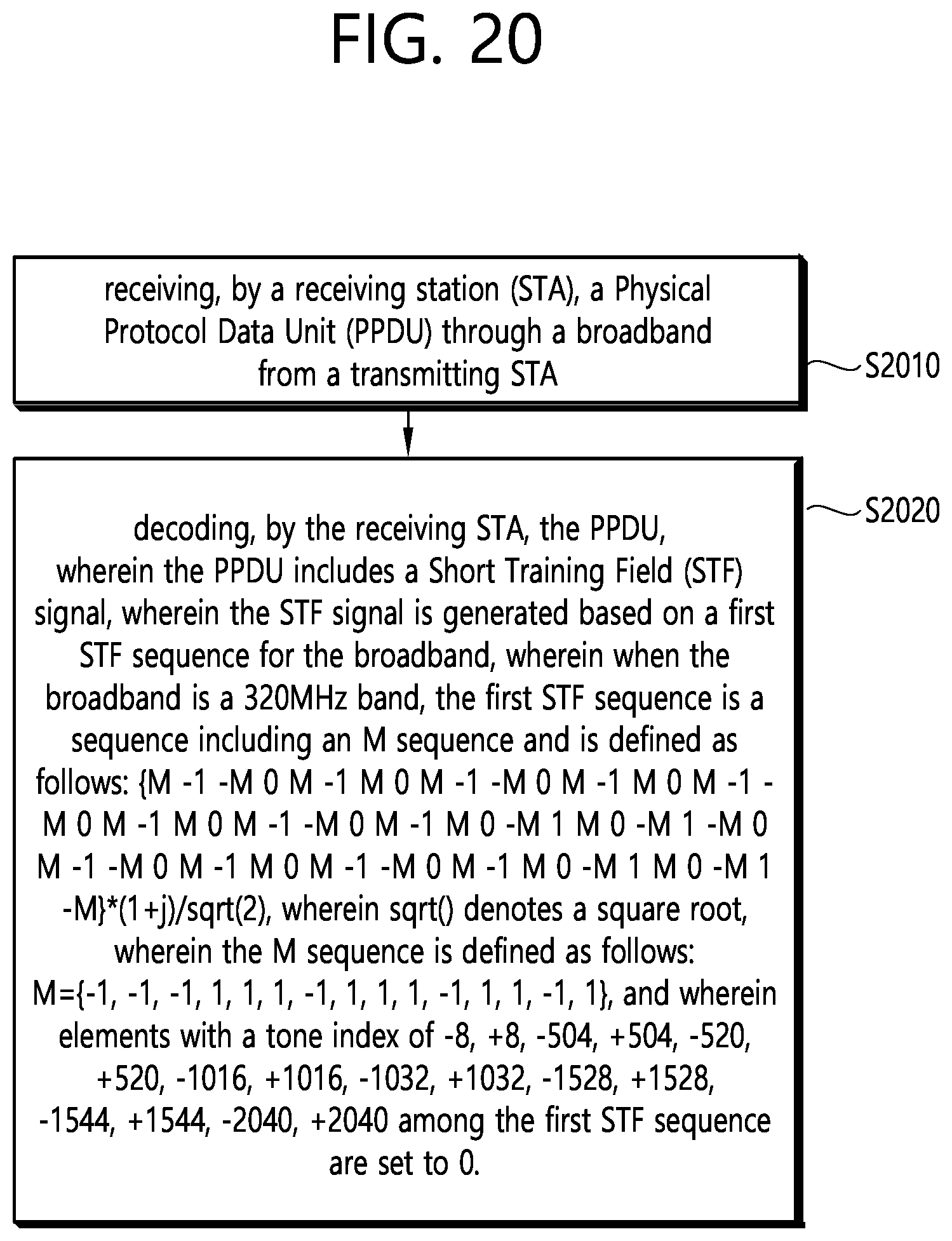 Patent US12309009 Figure 20 – Method and device for configuring 2X EHT-STF sequence by repeating STF sequence for 40 MHz band in wireless LAN system